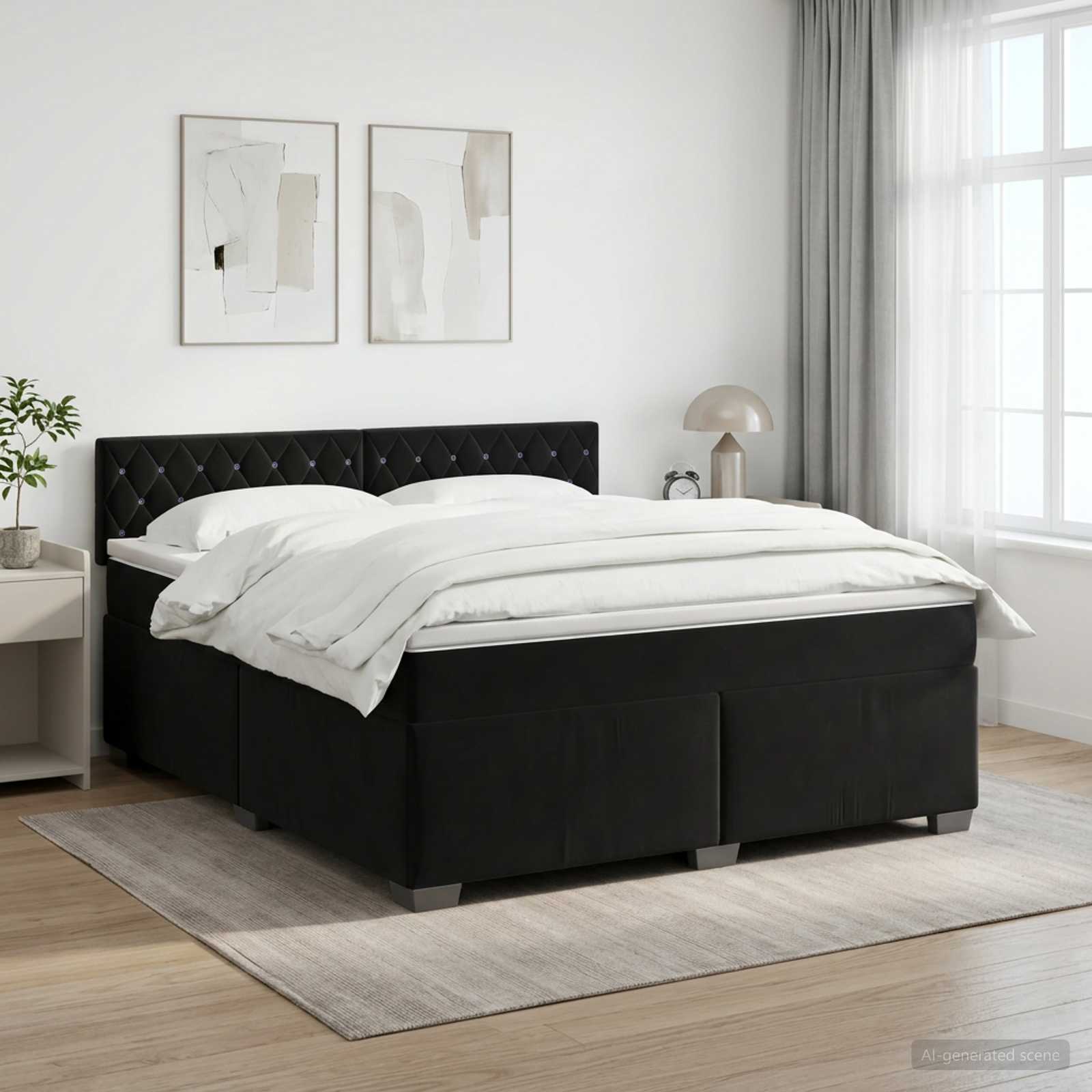 Κρεβάτι box spring με στρώμα Μαύρο 140 x 200 cm Βελούδο