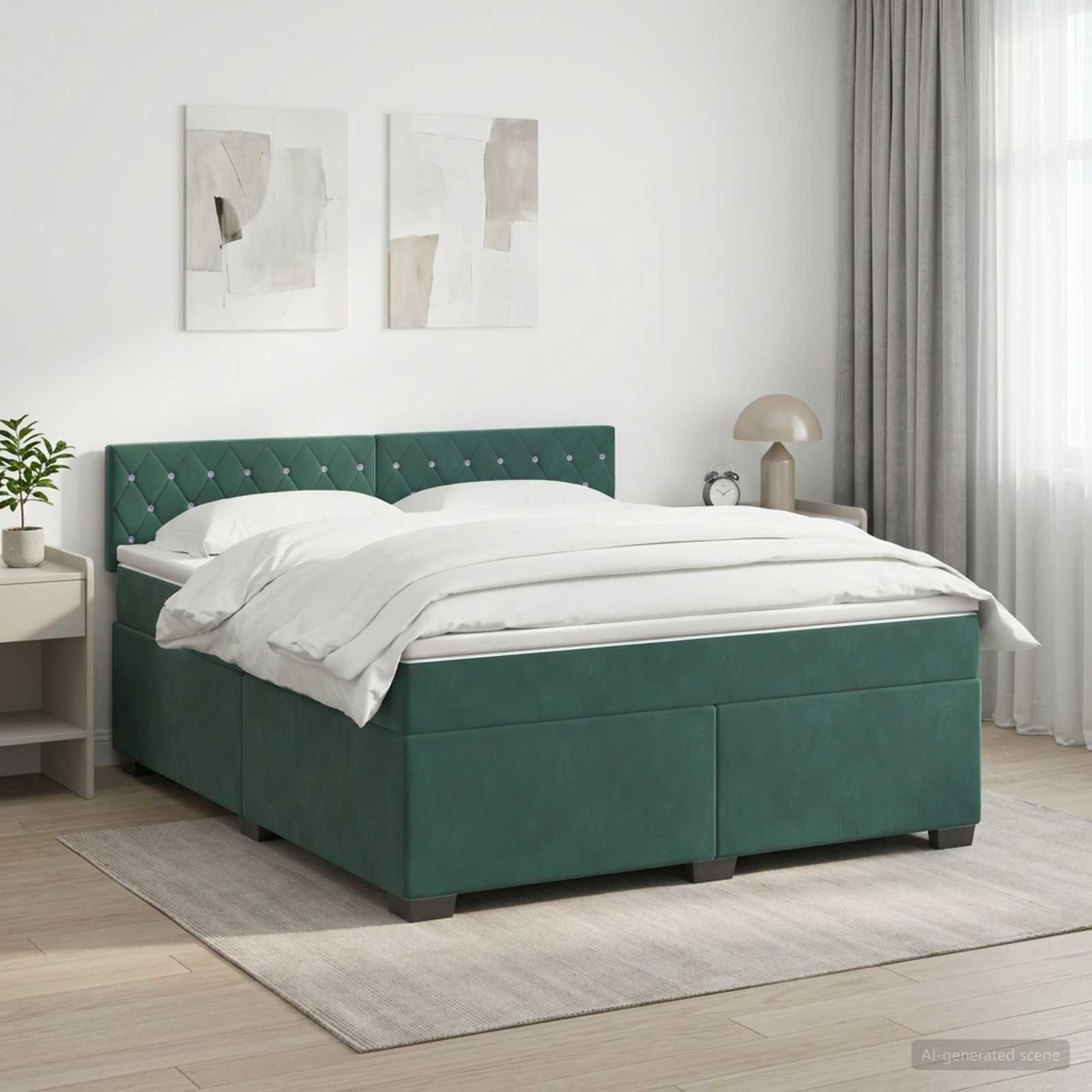 Κρεβάτι box spring με στρώμα Σκούρο Πράσινο 160 x 200 cm
