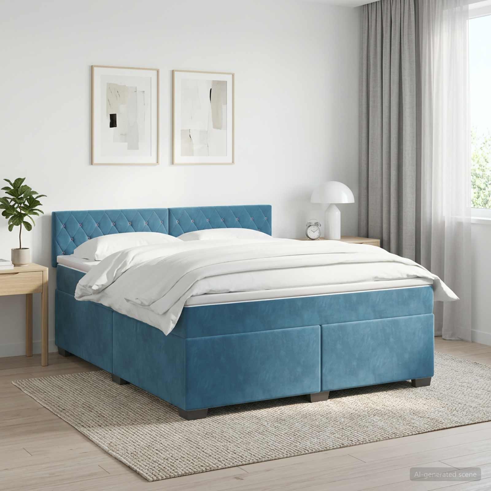 Κρεβάτι box spring με στρώμα Σκούρο Μπλε 180 x 200 cm Βελούδο - Pakobazaar
