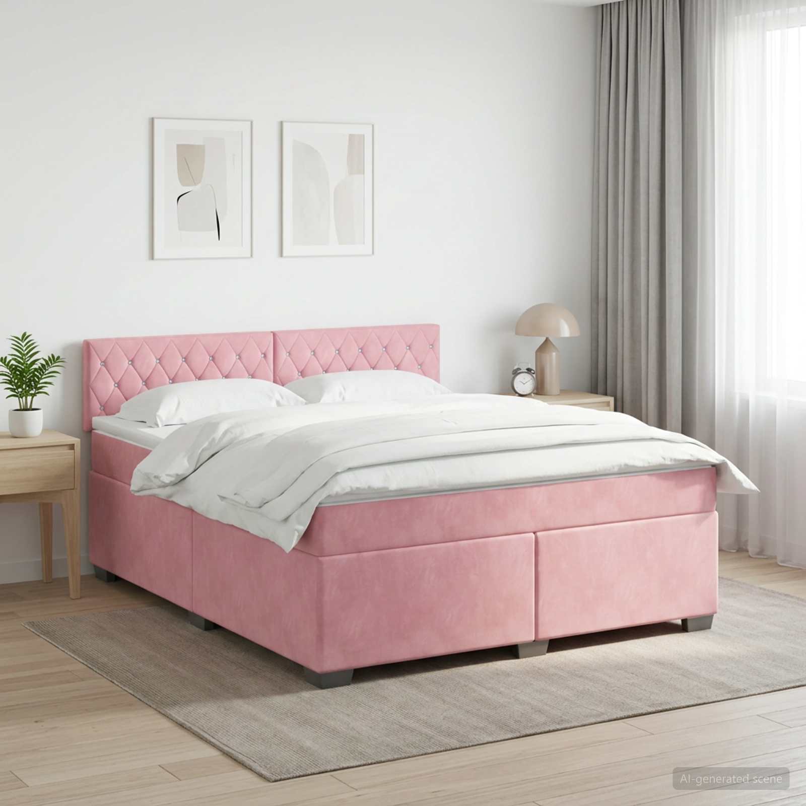 Κρεβάτι box spring με στρώμα Ροζ 140 x 200 cm Βελούδο