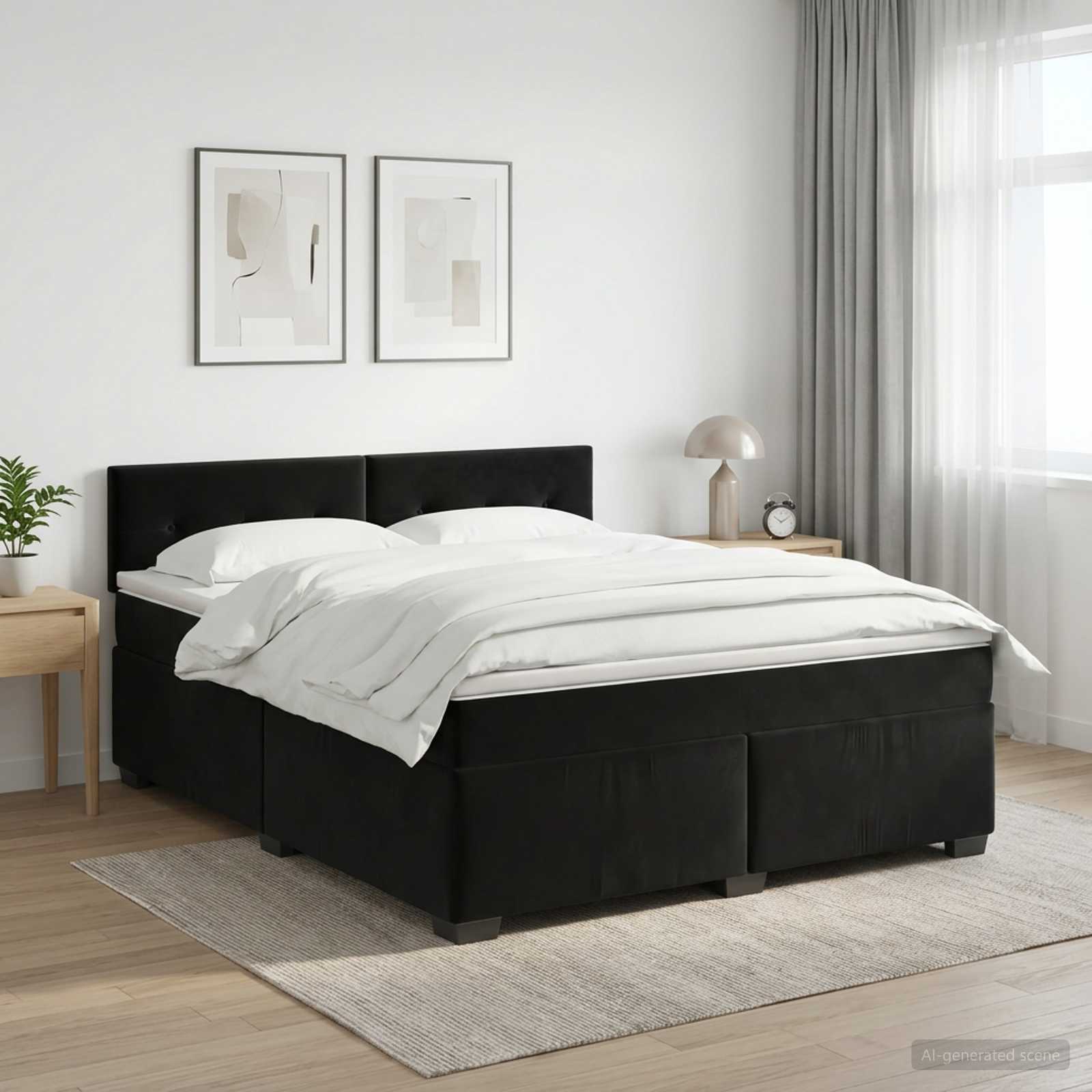Κρεβάτι box spring με στρώμα Μαύρο 160 x 200 cm Βελούδο - Pakobazaar