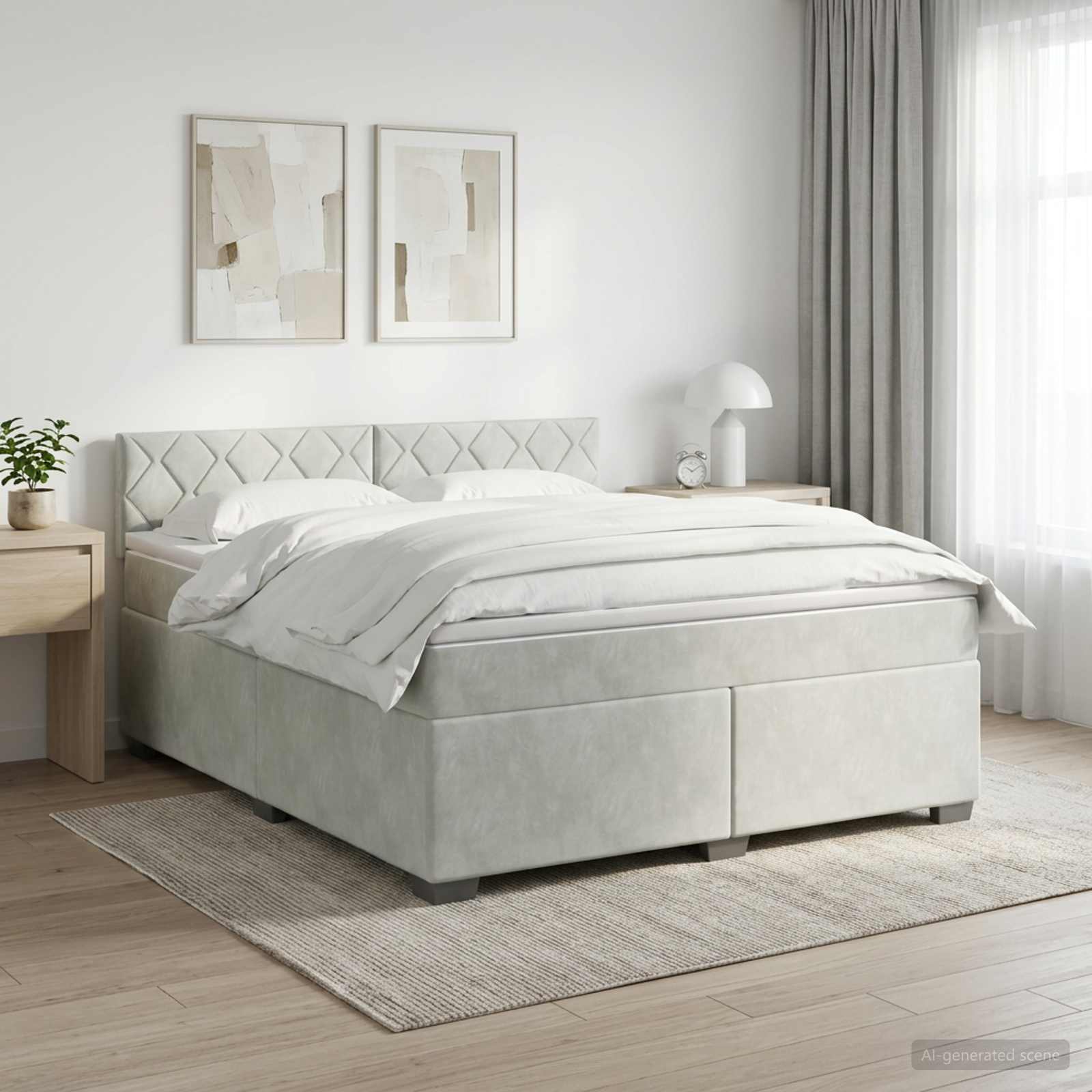 Κρεβάτι box spring με στρώμα Ανοιχτό γκρι 160 x 200 cm Βελούδο - Pakobazaar