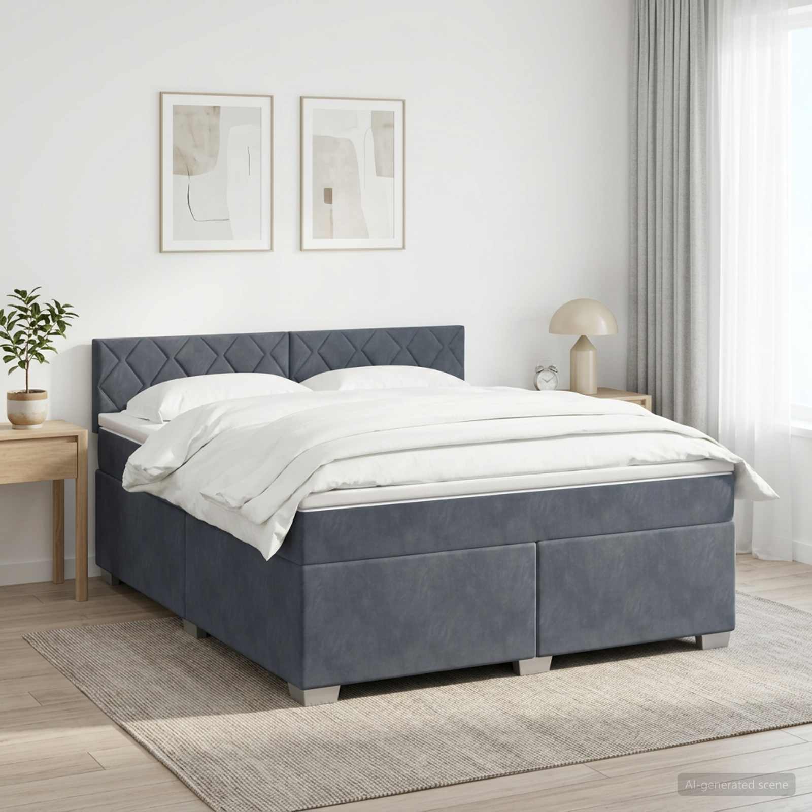 Κρεβάτι box spring με στρώμα Σκούρο Γκρι 180 x 200 cm Βελούδο - Pakobazaar