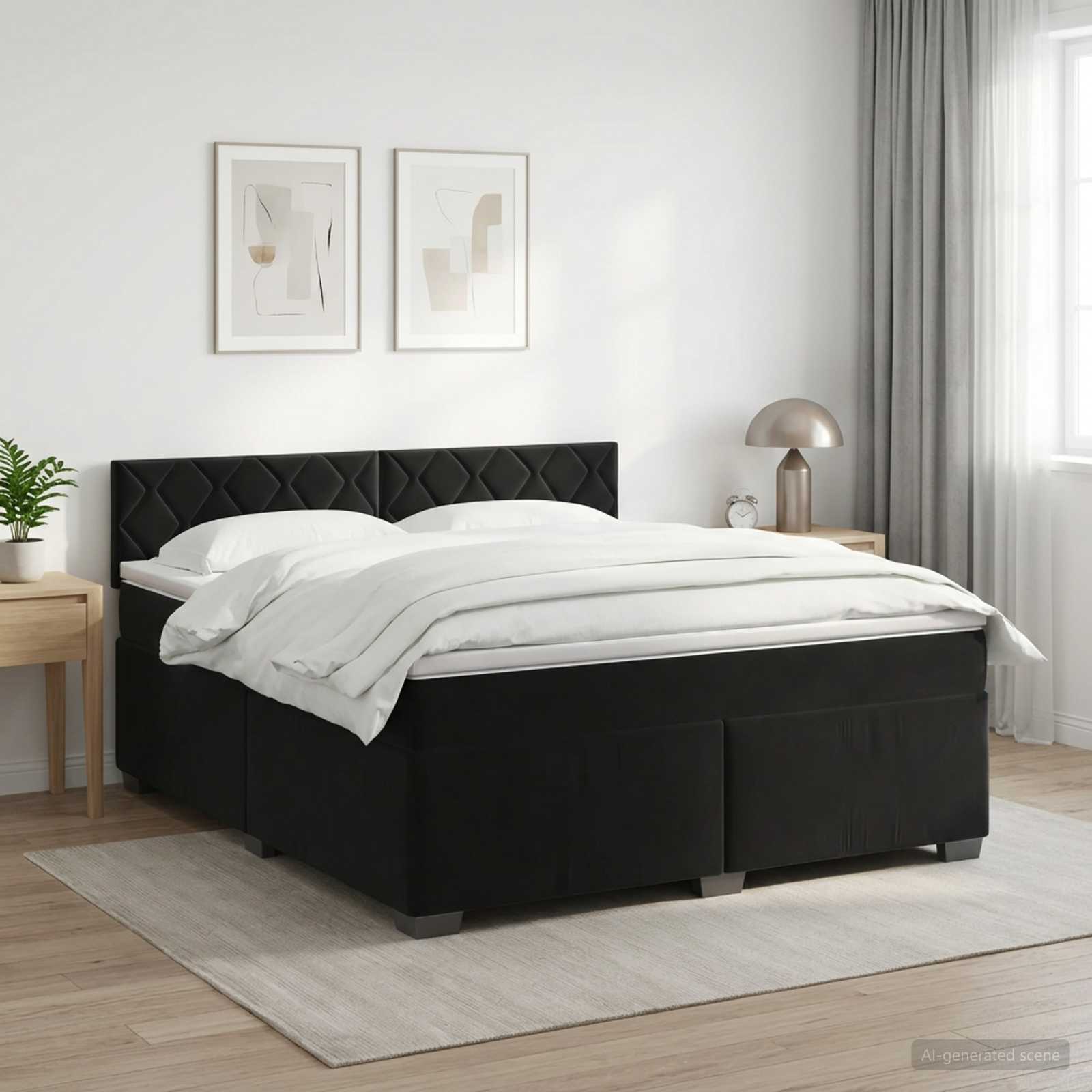 Κρεβάτι box spring με στρώμα Μαύρο 160 x 200 cm Βελούδο - Pakobazaar