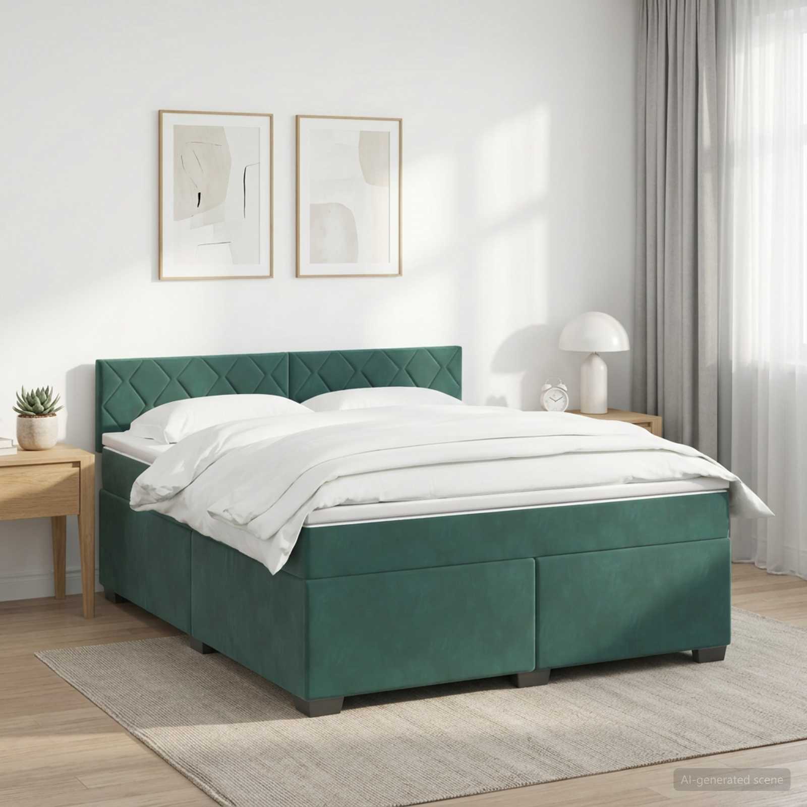 Κρεβάτι box spring με στρώμα Σκούρο Πράσινο 160 x 200 cm - Pakobazaar