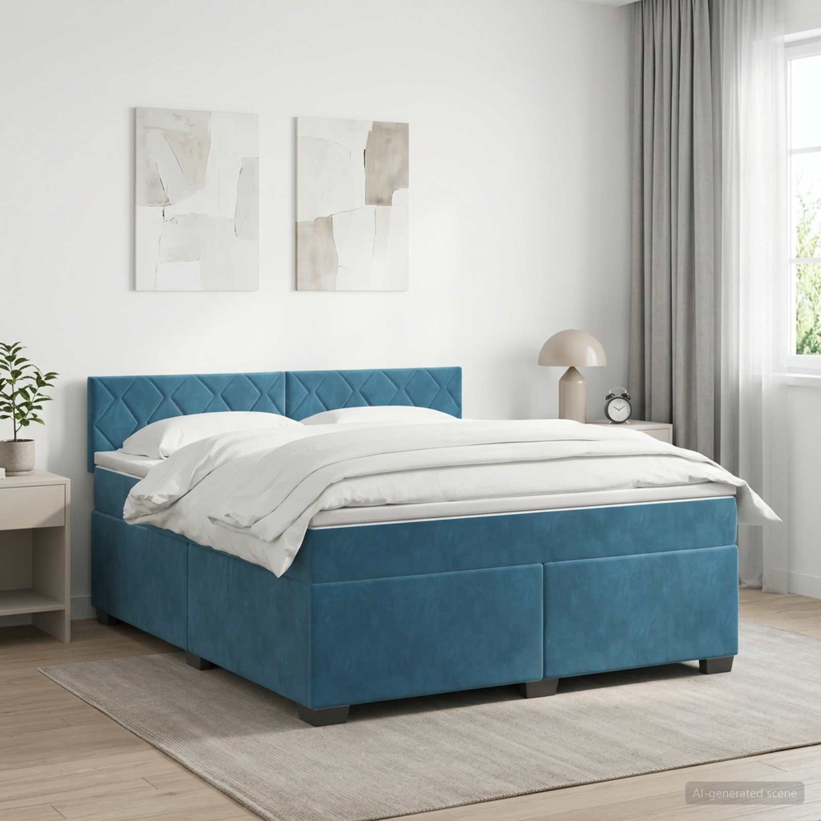 Κρεβάτι box spring με στρώμα Σκούρο Μπλε 140 x 200 cm Βελούδο