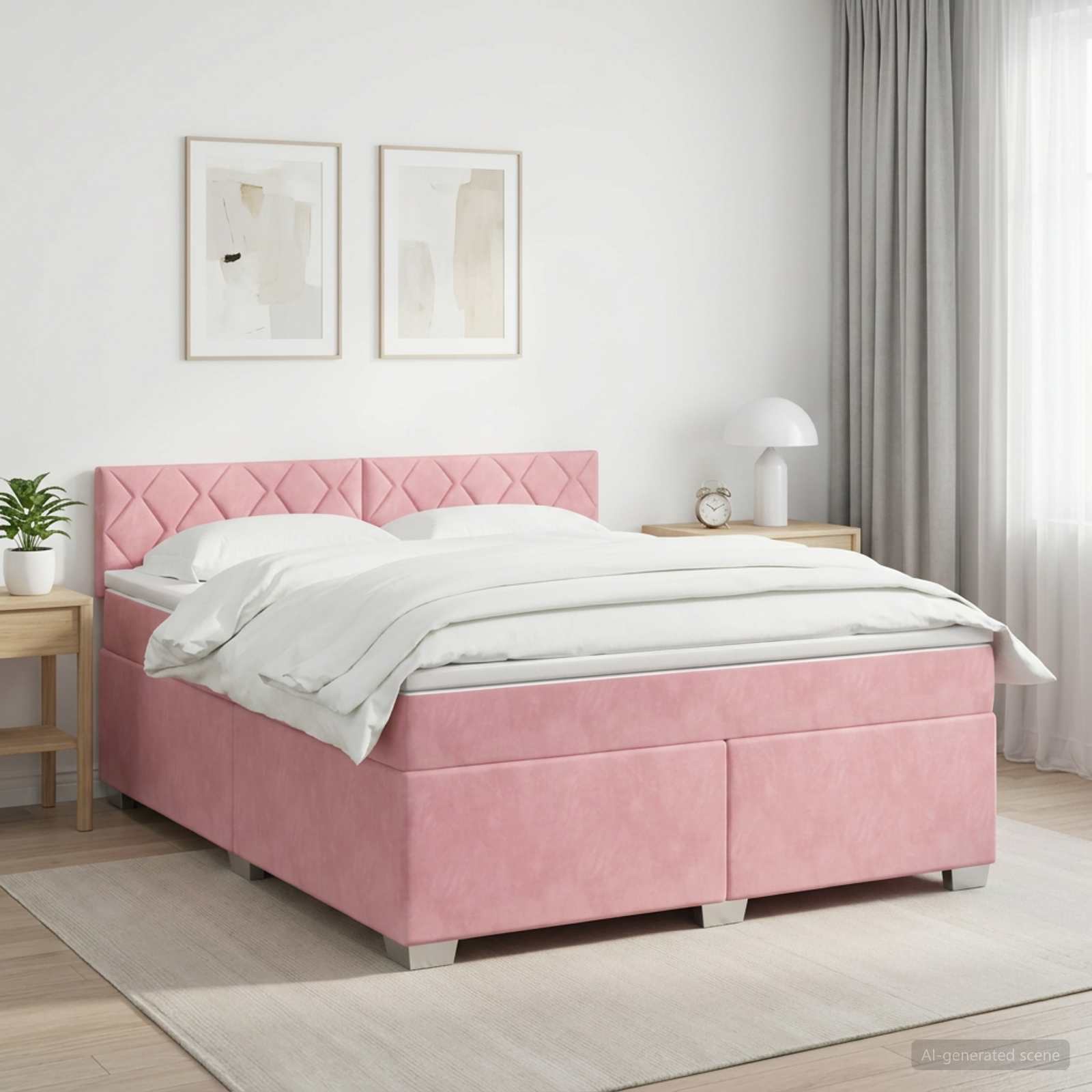Κρεβάτι box spring με στρώμα Ροζ 140 x 200 cm Βελούδο - Pakobazaar