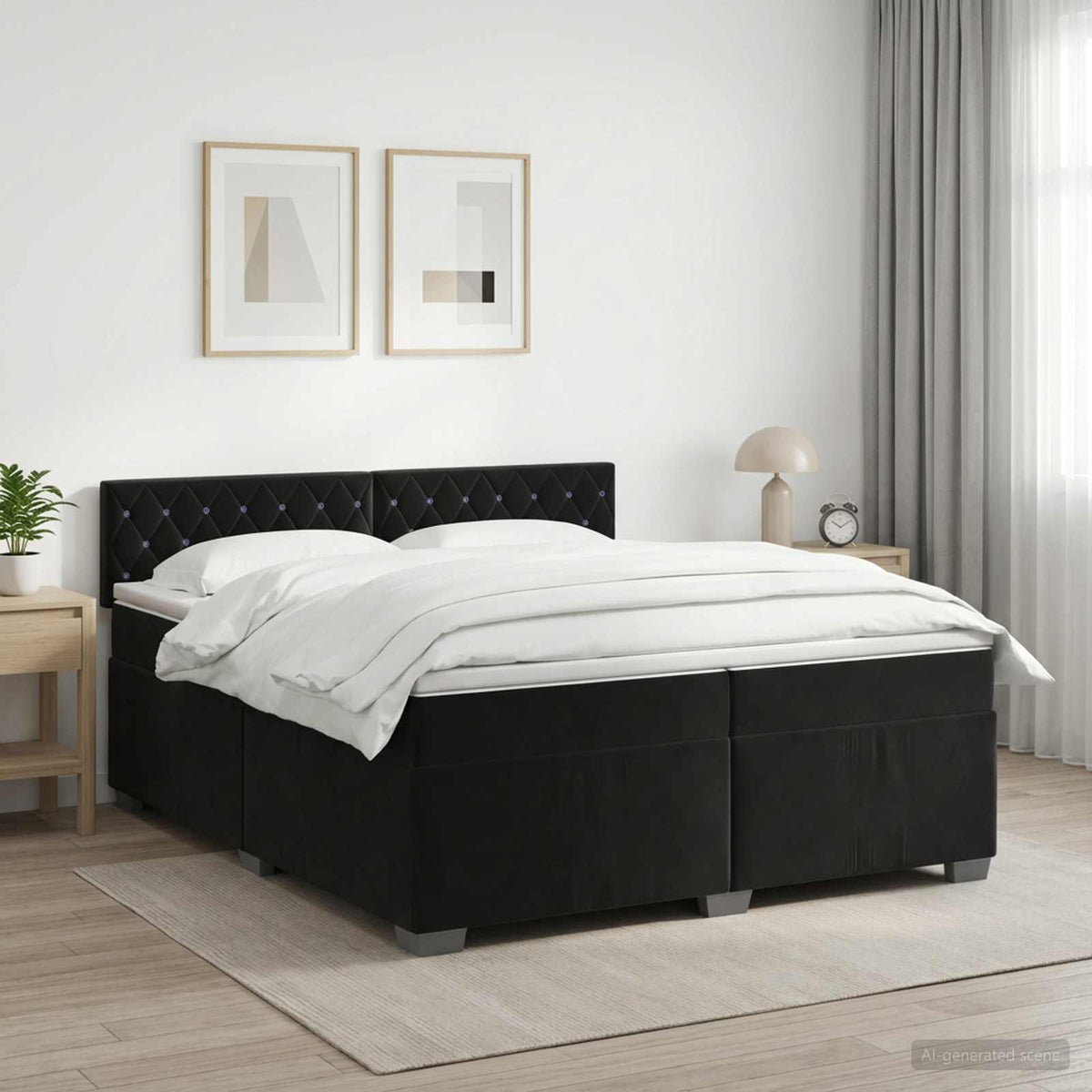 Κρεβάτι box spring με στρώμα Μαύρο 200 x 200 cm Βελούδο - Pakobazaar