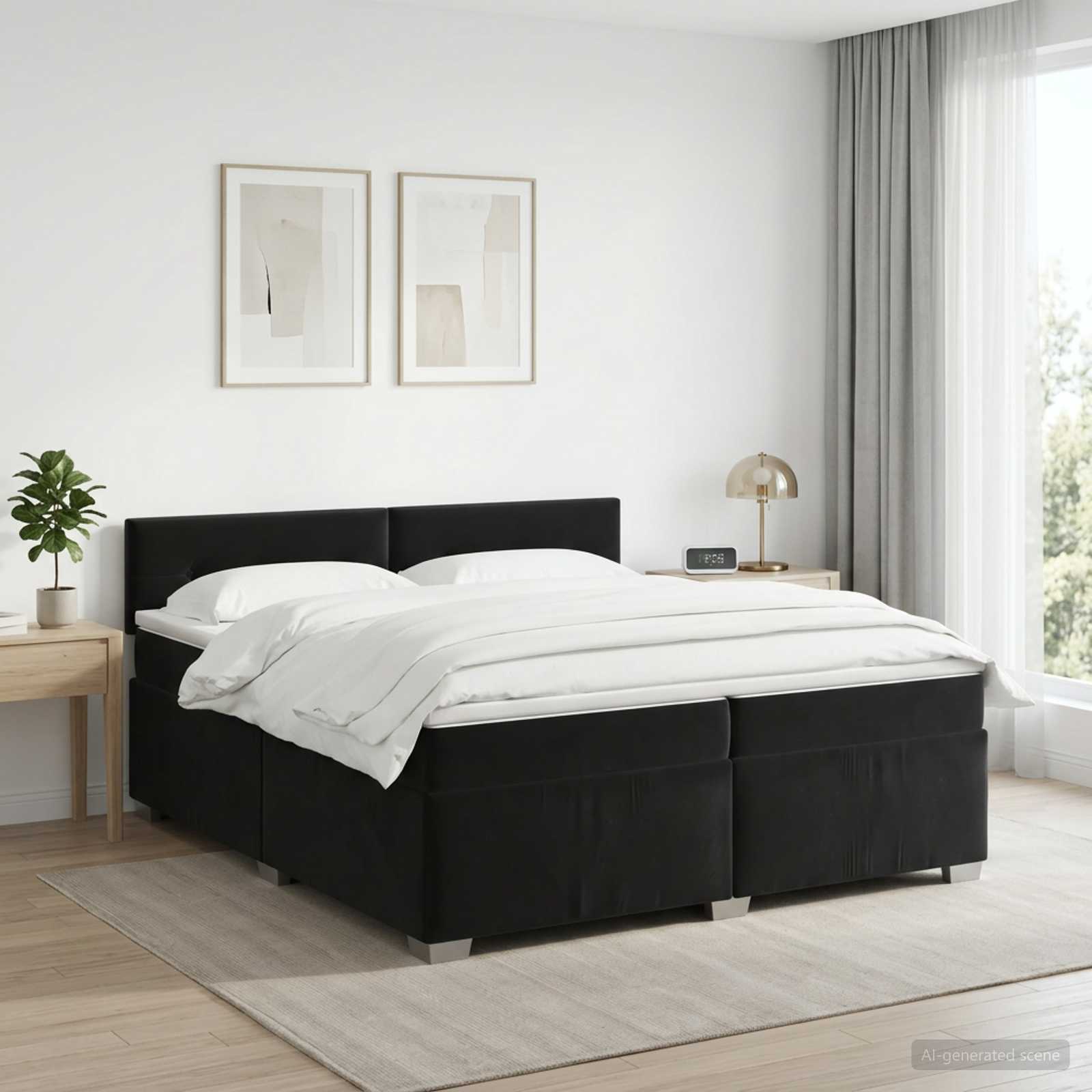 Κρεβάτι box spring με στρώμα Μαύρο 200 x 200 cm Βελούδο