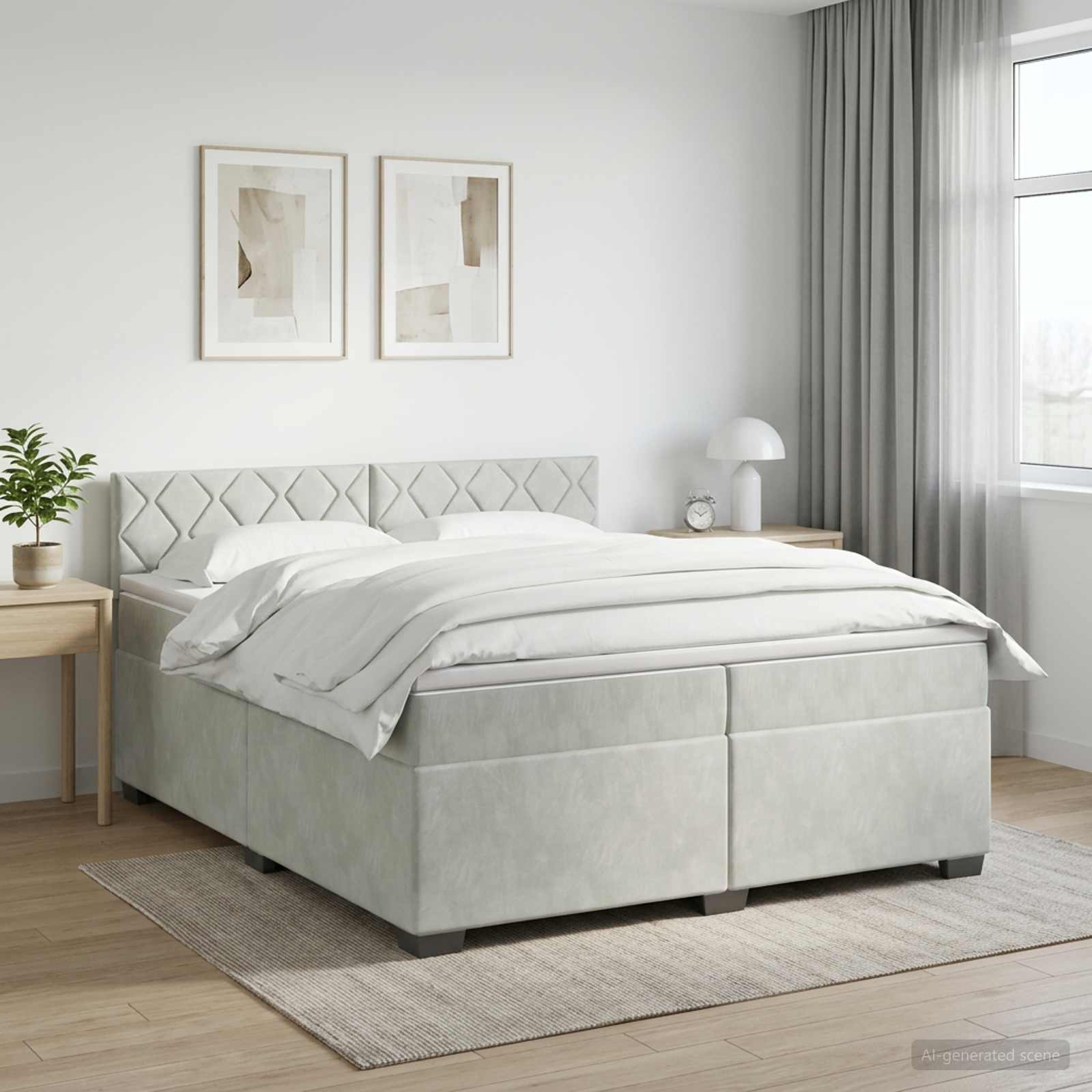 Κρεβάτι box spring με στρώμα Ανοιχτό γκρι 200 x 200 cm Βελούδο - Pakobazaar