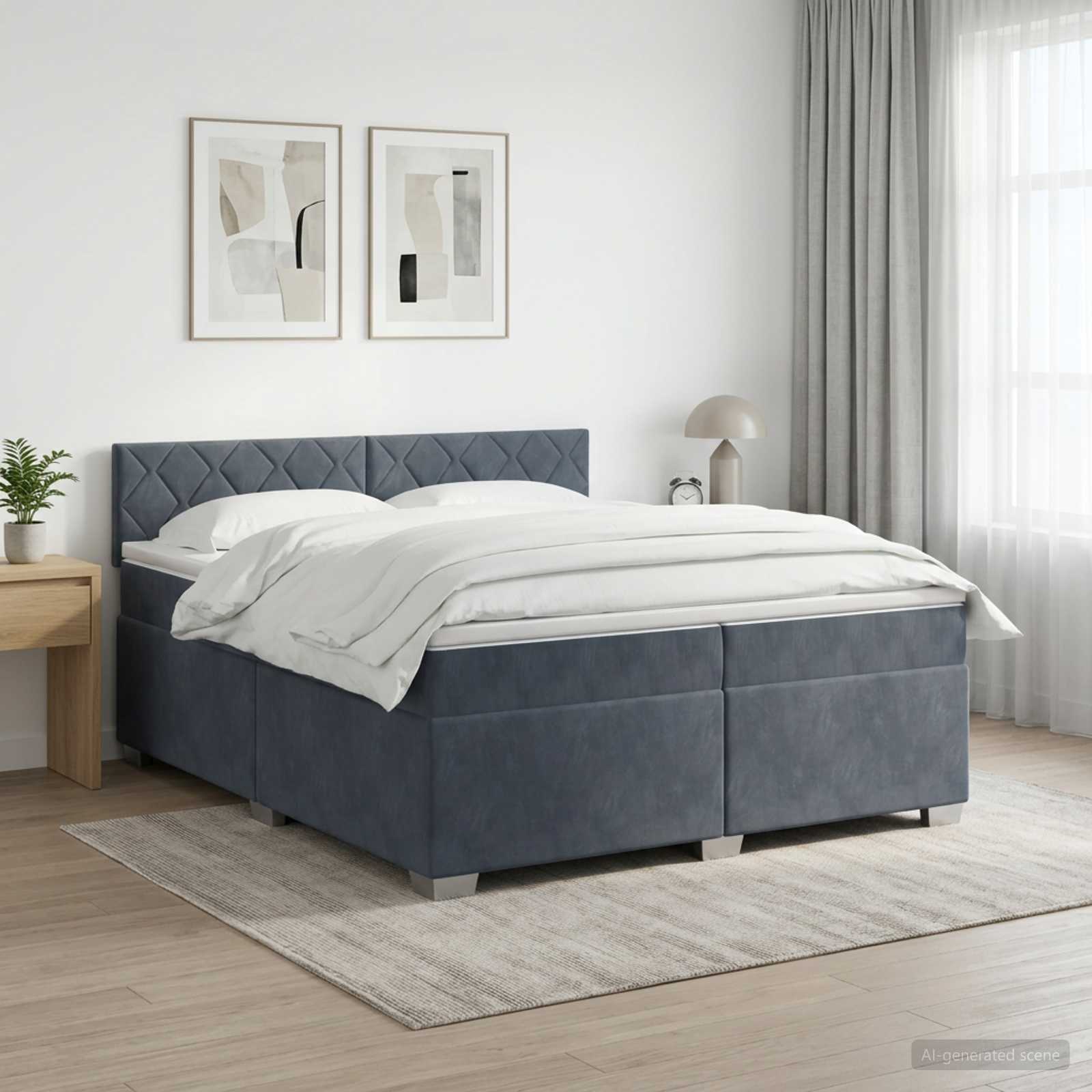 Κρεβάτι box spring με στρώμα Σκούρο Γκρι 200 x 200 cm Βελούδο