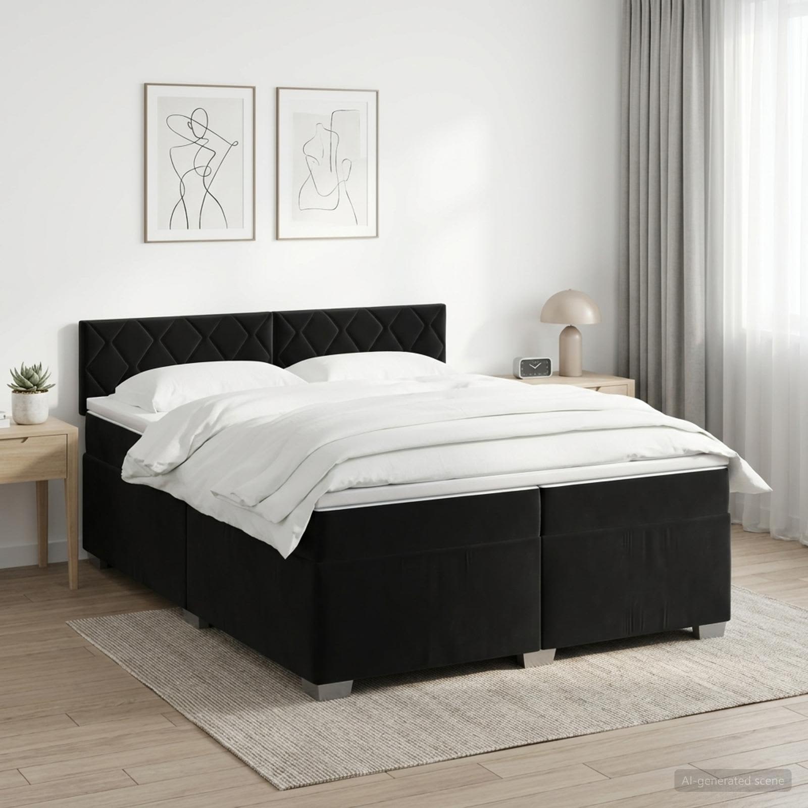 Κρεβάτι box spring με στρώμα Μαύρο 200 x 200 cm Βελούδο - Pakobazaar