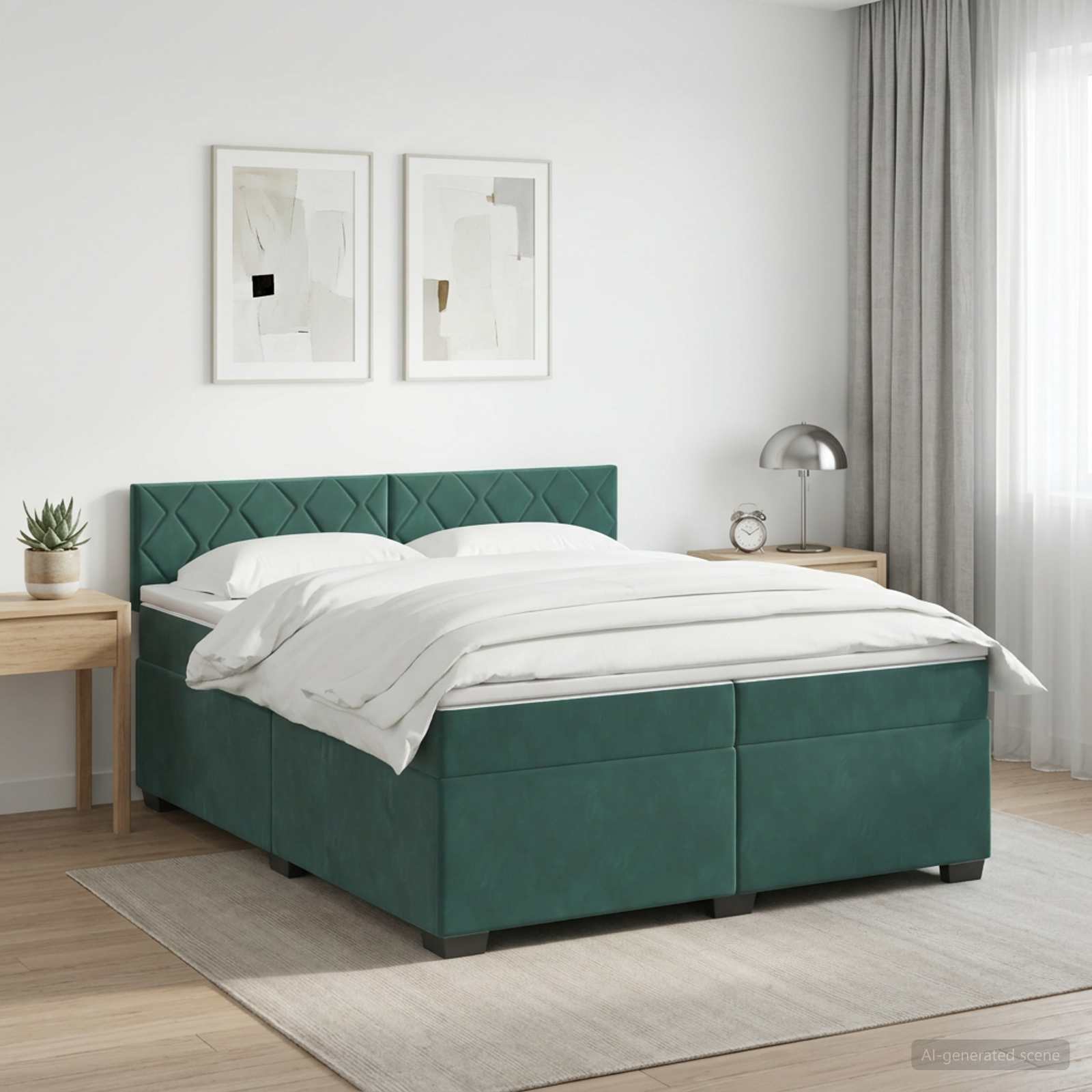 Κρεβάτι box spring με στρώμα Σκούρο Πράσινο 200 x 200 cm
