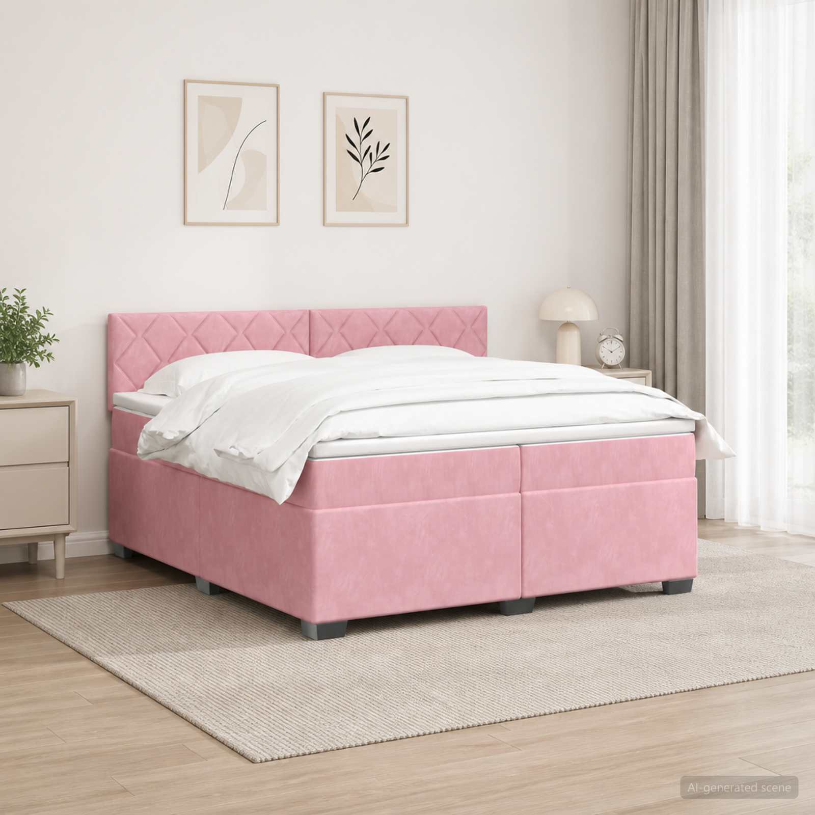Κρεβάτι box spring με στρώμα Ροζ 200 x 200 cm Βελούδο - Pakobazaar