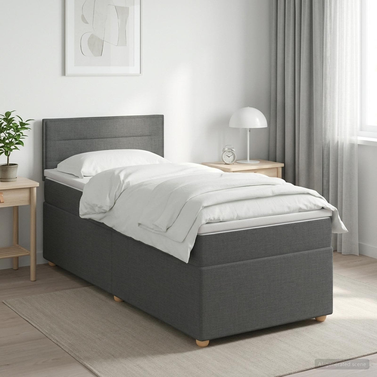 Κρεβάτι box spring με στρώμα Σκούρο Γκρι 100 x 200 cm Ύφασμα