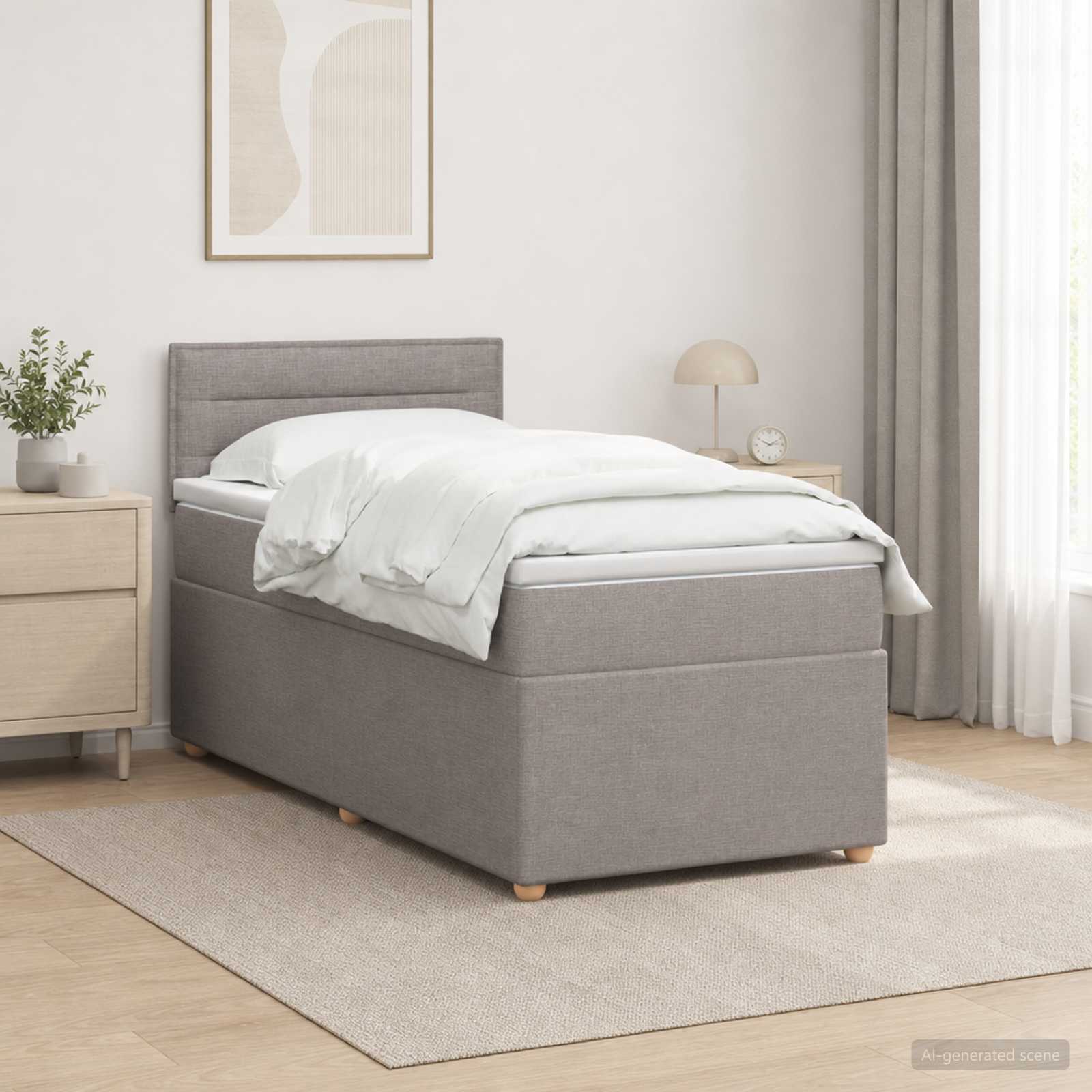 Κρεβάτι box spring με στρώμα Taupe 90 x 190 cm Ύφασμα