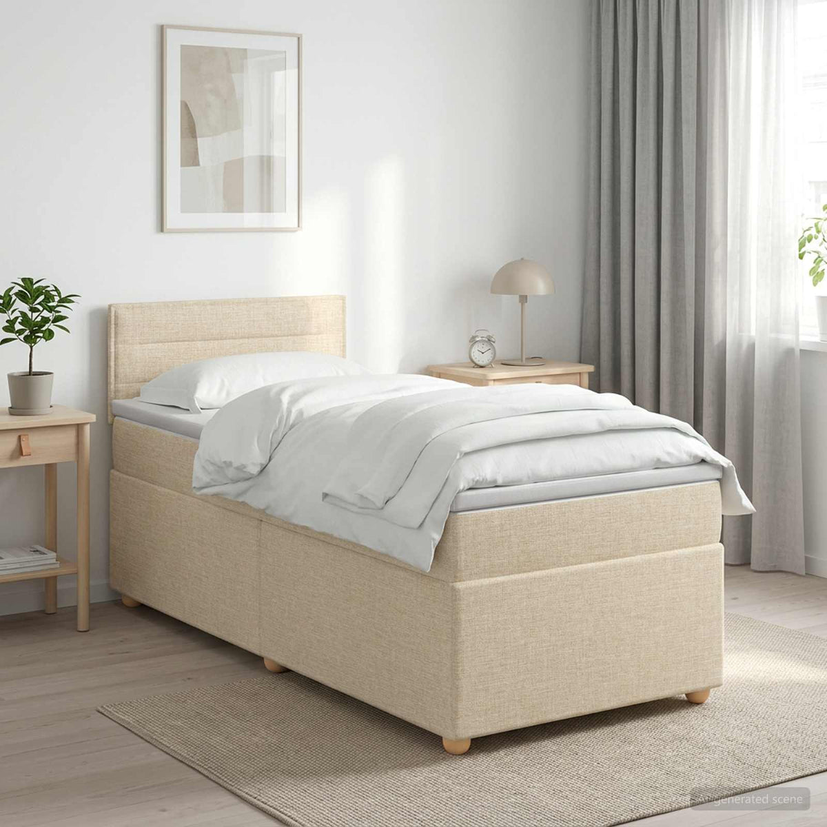 Κρεβάτι box spring με στρώμα Κρεμ 90 x 190 cm Ύφασμα - Pakobazaar
