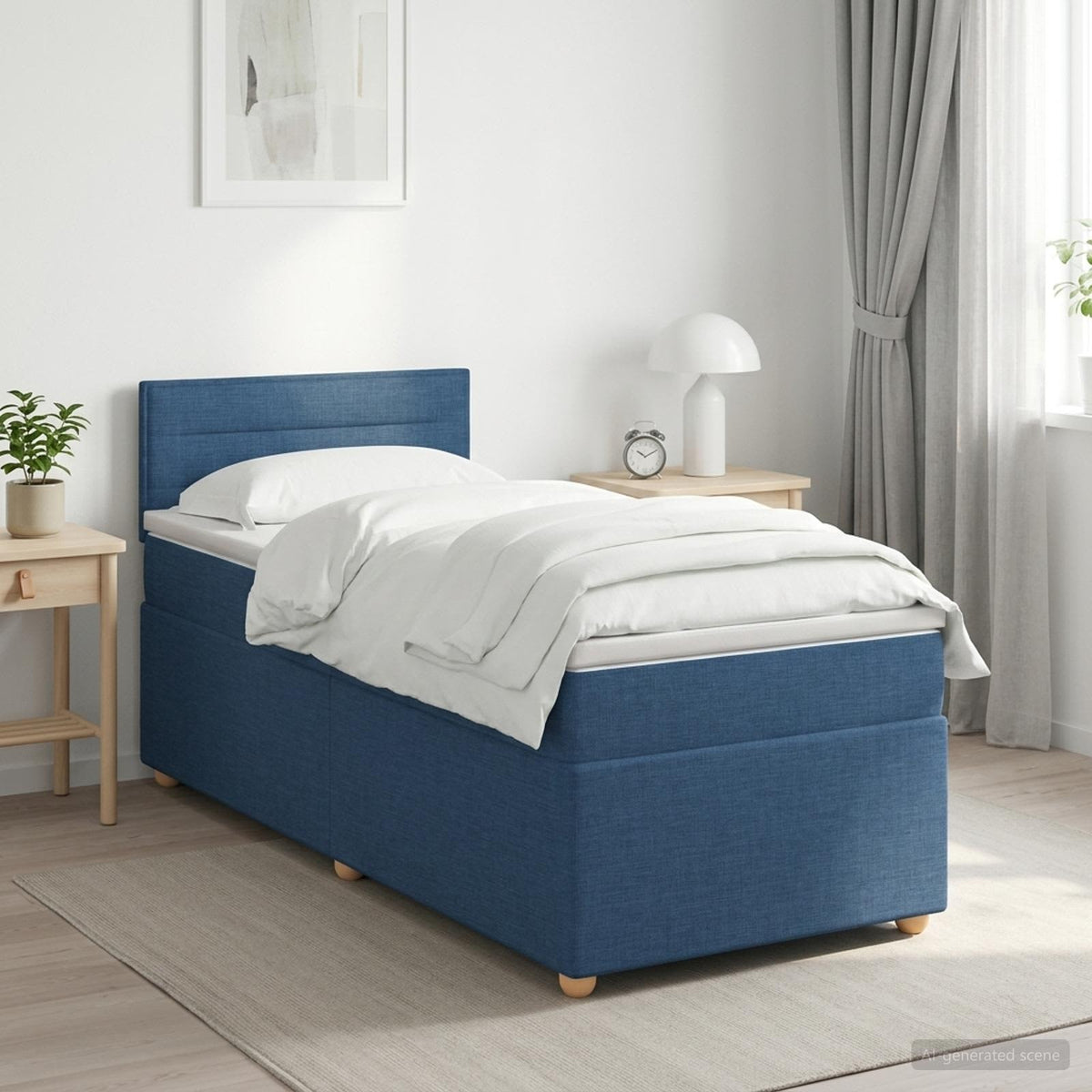 Κρεβάτι box spring με στρώμα Μπλε 90 x 190 cm Ύφασμα - Pakobazaar