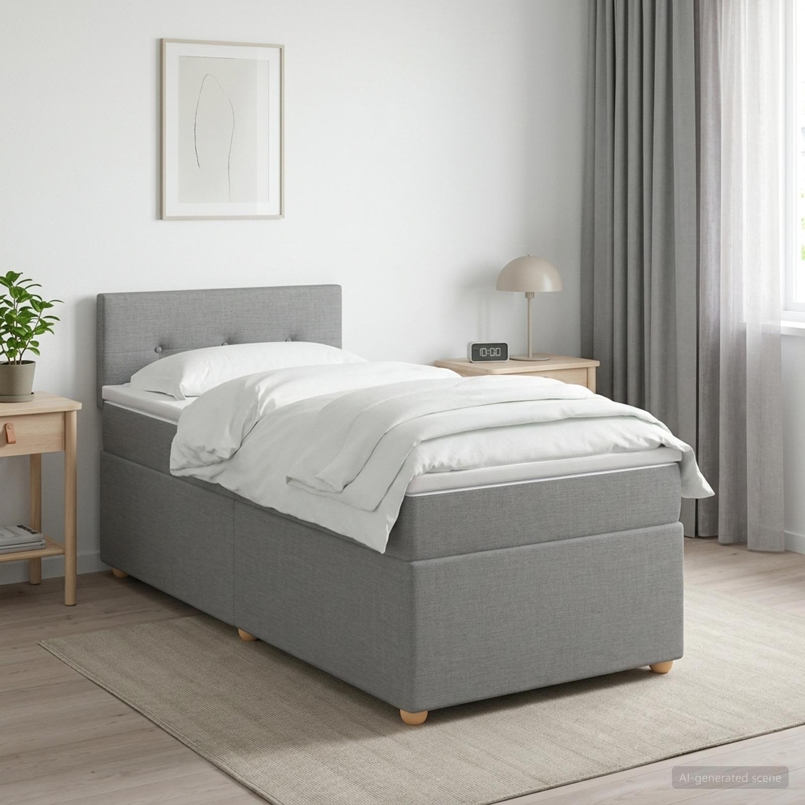 Κρεβάτι box spring με στρώμα Ανοιχτό γκρι 100 x 200 cm Ύφασμα