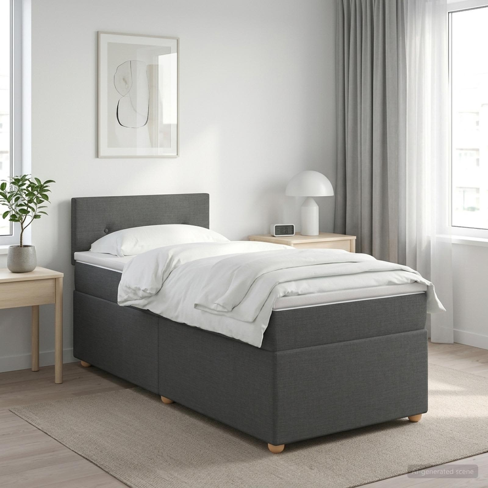 Κρεβάτι box spring με στρώμα Σκούρο Γκρι 90 x 200 cm Ύφασμα - Pakobazaar