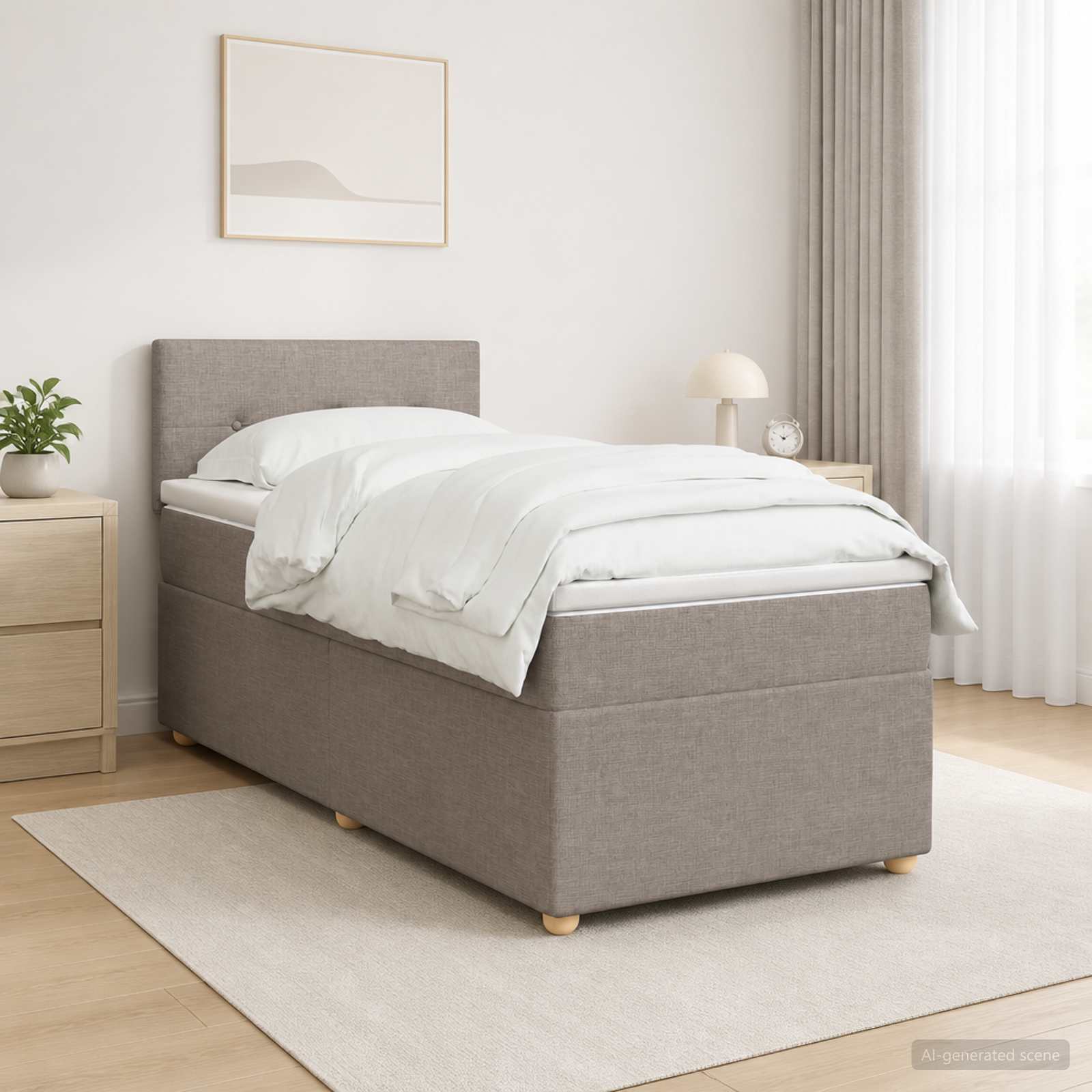 Κρεβάτι box spring με στρώμα Taupe 90 x 200 cm Ύφασμα - Pakobazaar