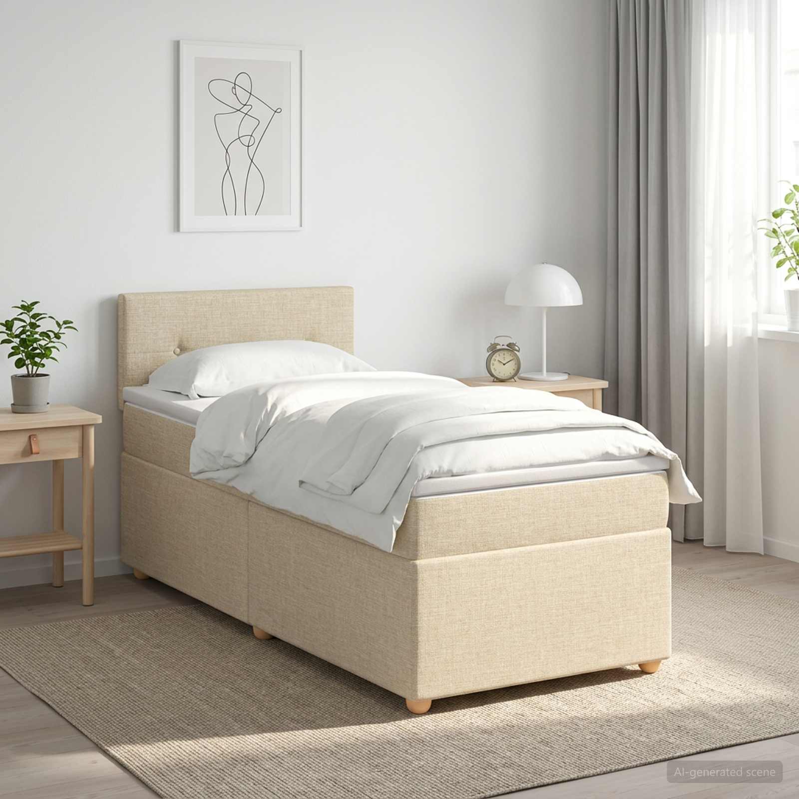 Κρεβάτι box spring με στρώμα Κρεμ 80 x 200 cm Ύφασμα - Pakobazaar