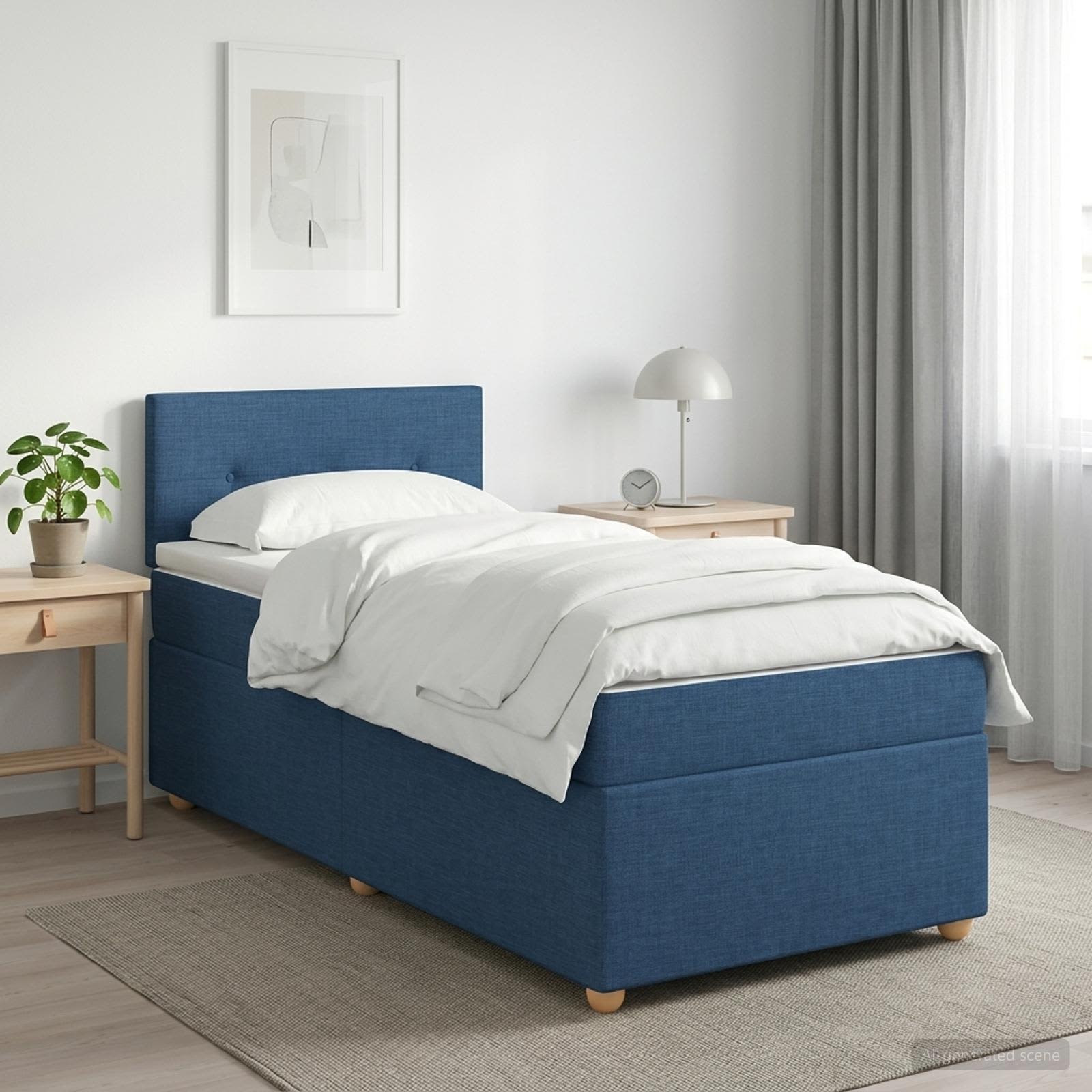 Κρεβάτι box spring με στρώμα Μπλε 80 x 200 cm Ύφασμα - Pakobazaar