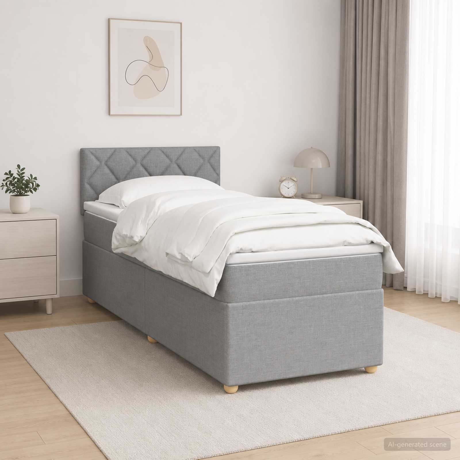 Κρεβάτι box spring με στρώμα Ανοιχτό γκρι 100 x 200 cm Ύφασμα