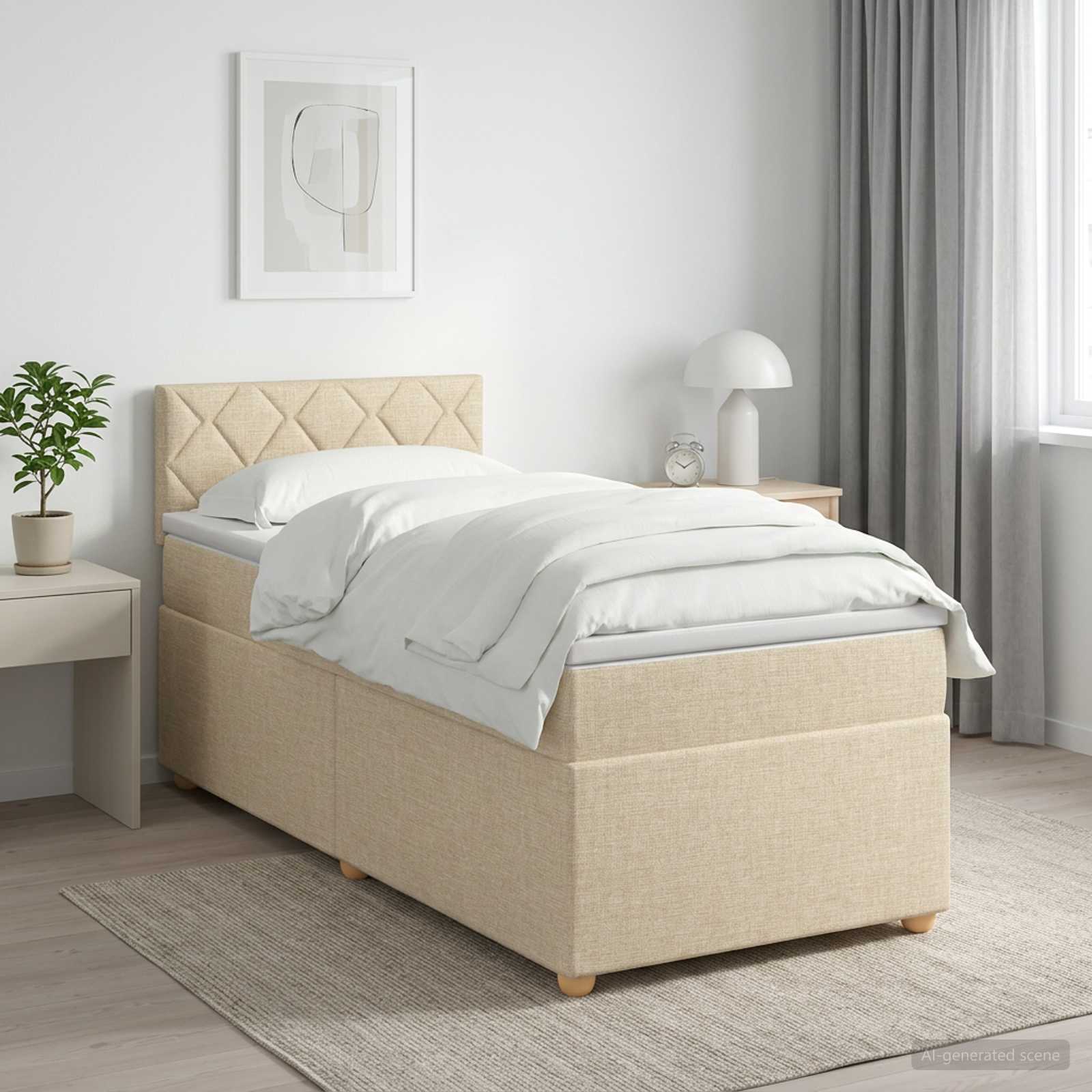 Κρεβάτι box spring με στρώμα Κρεμ 100 x 200 cm Ύφασμα