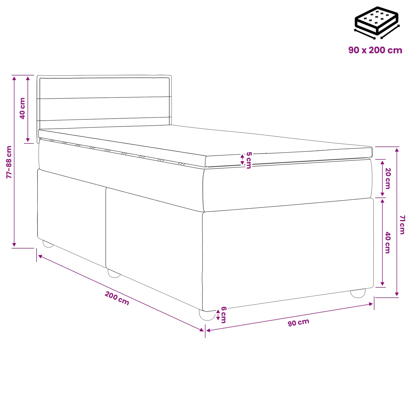 Κρεβάτι box spring με στρώμα Taupe 90 x 200 cm Ύφασμα - Pakobazaar