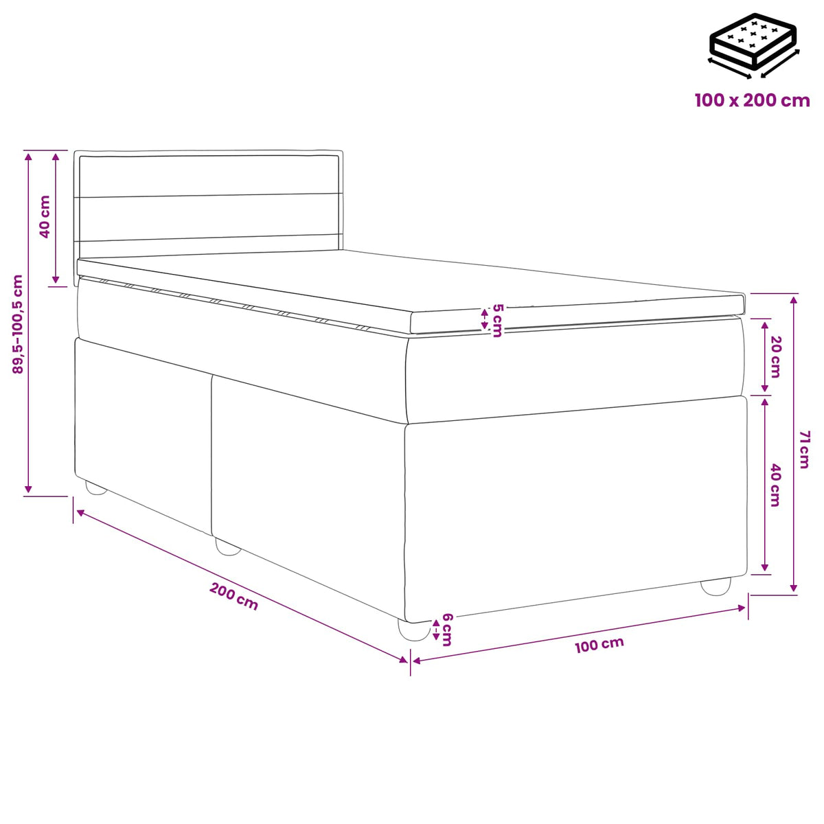 Κρεβάτι box spring με στρώμα Taupe 100 x 200 cm Ύφασμα - Pakobazaar