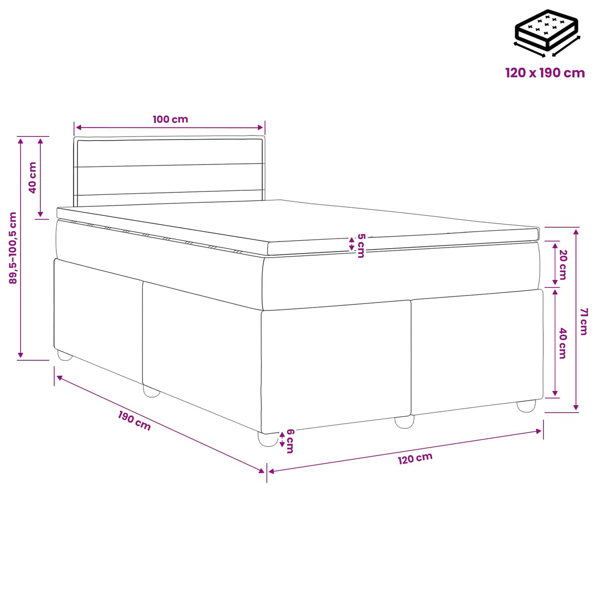Κρεβάτι box spring με στρώμα Taupe 120 x 190 cm Ύφασμα - Pakobazaar