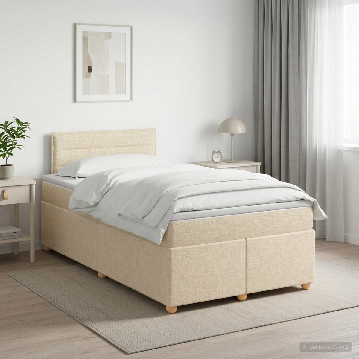 Κρεβάτι box spring με στρώμα Κρεμ 120 x 200 cm Ύφασμα
