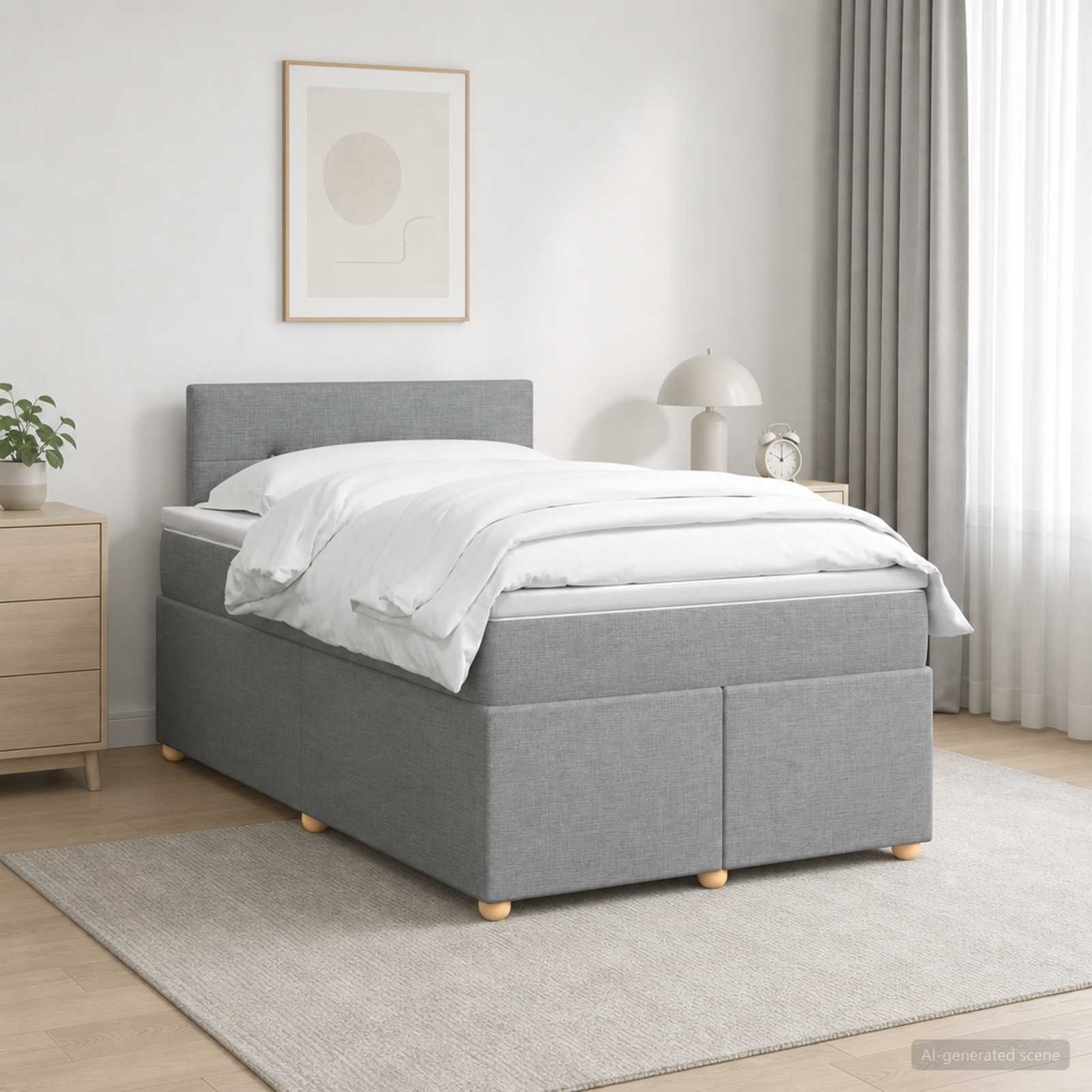Κρεβάτι box spring με στρώμα Ανοιχτό γκρι 120 x 200 cm Ύφασμα - Pakobazaar