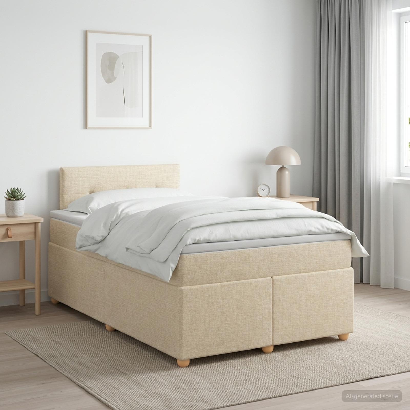 Κρεβάτι box spring με στρώμα Κρεμ 120 x 190 cm Ύφασμα