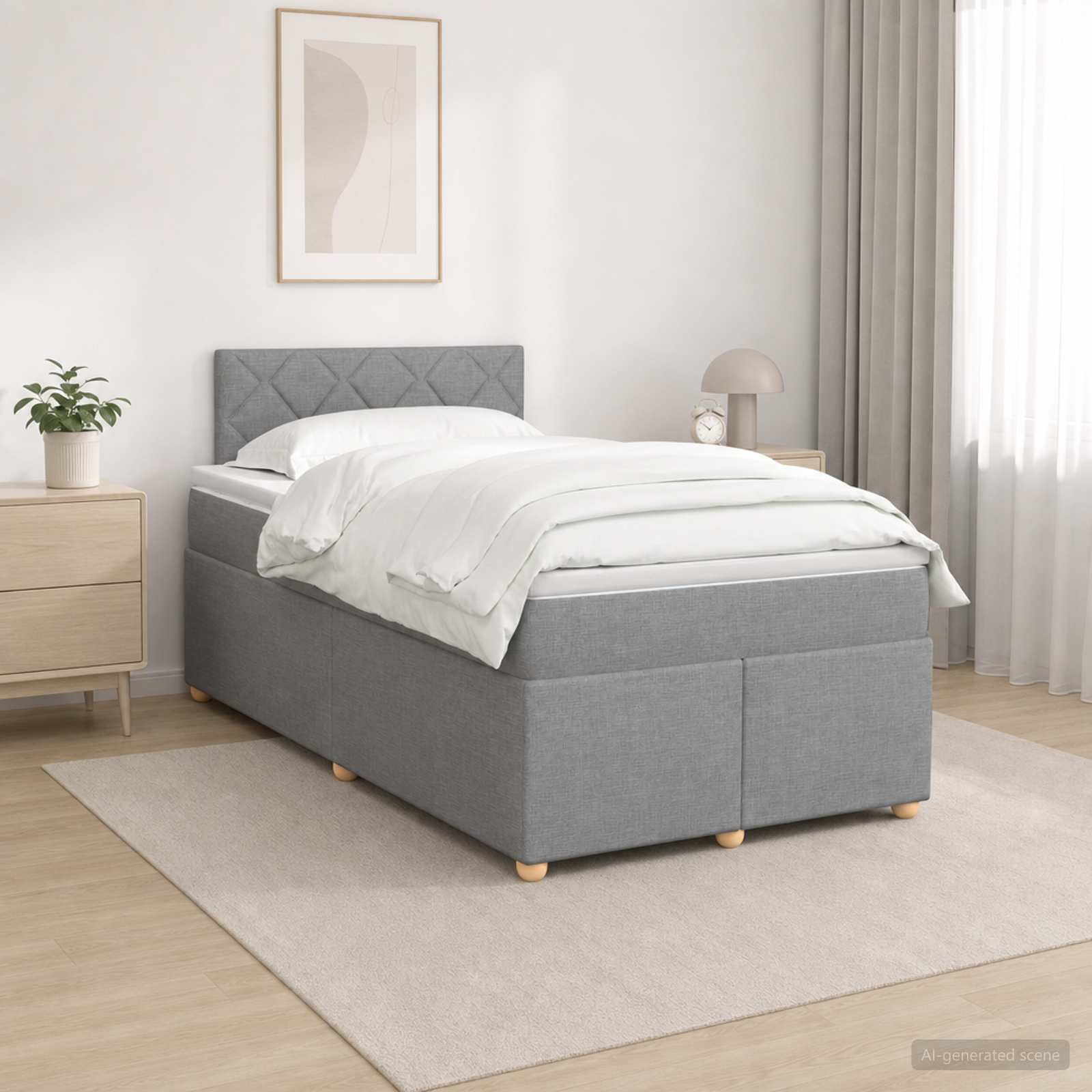 Κρεβάτι box spring με στρώμα Ανοιχτό γκρι 120 x 190 cm Ύφασμα - Pakobazaar