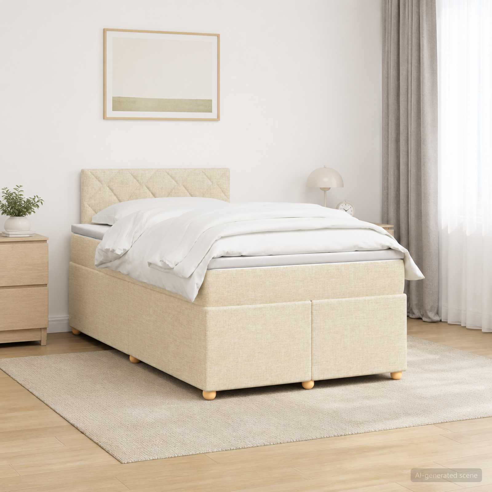 Κρεβάτι box spring με στρώμα Κρεμ 120 x 190 cm Ύφασμα - Pakobazaar