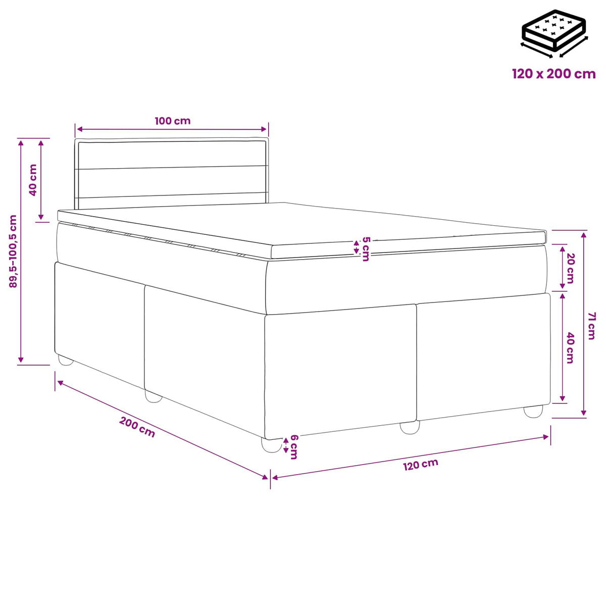 Κρεβάτι box spring με στρώμα Taupe 120 x 200 cm Ύφασμα