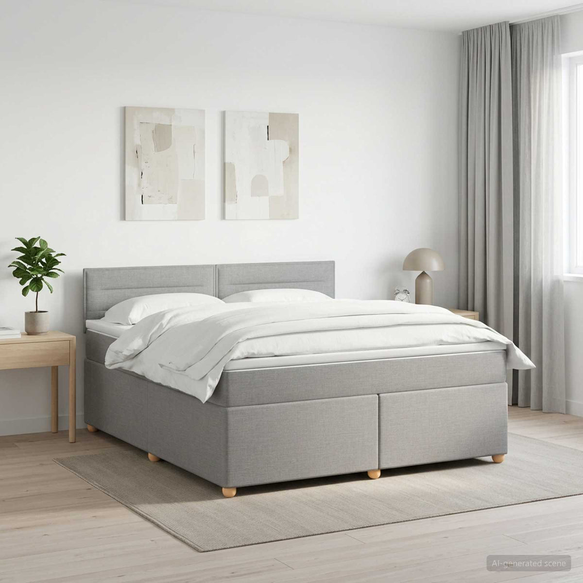 Κρεβάτι box spring με στρώμα Ανοιχτό γκρι 180 x 200 cm Ύφασμα