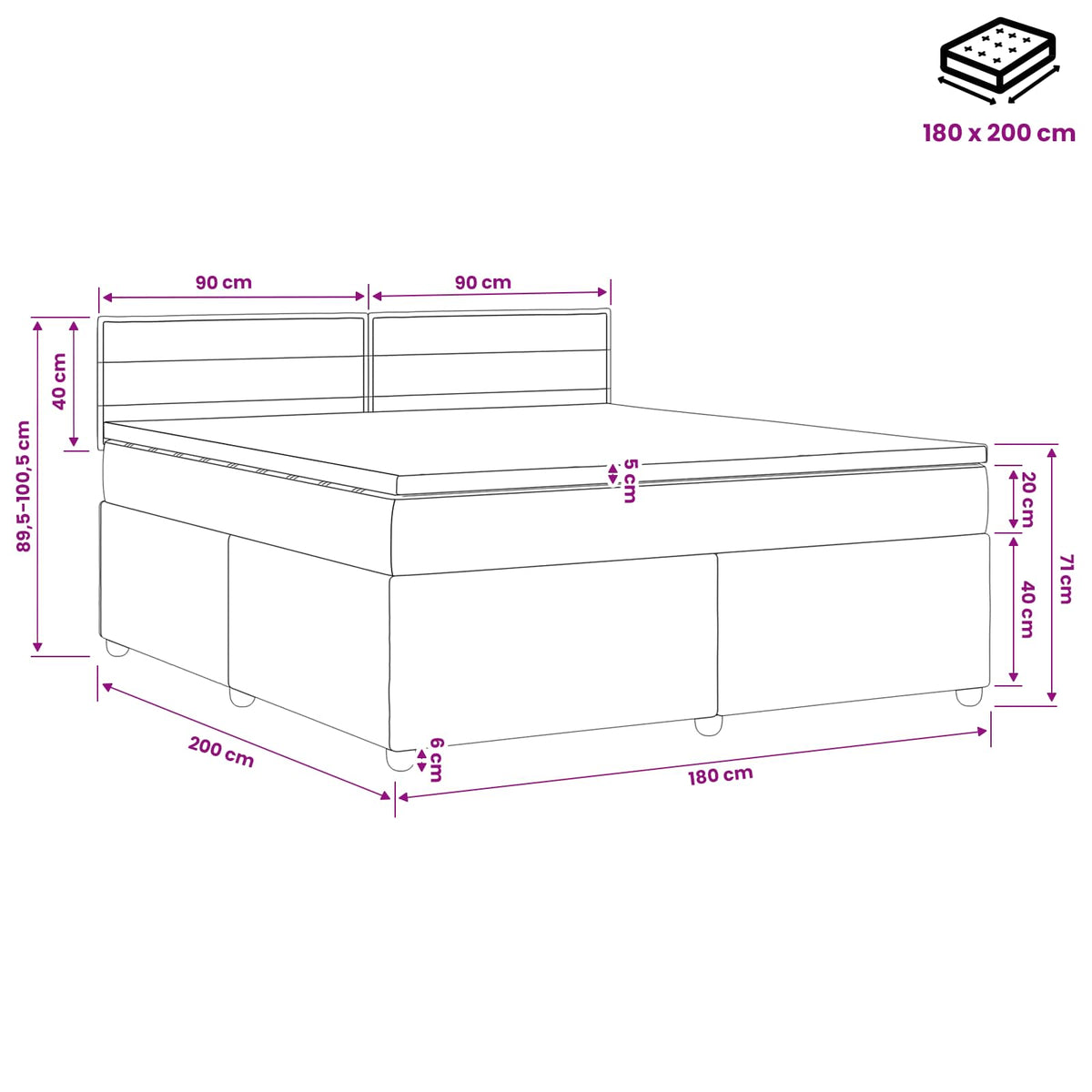 Κρεβάτι box spring με στρώμα Ανοιχτό γκρι 180 x 200 cm Ύφασμα