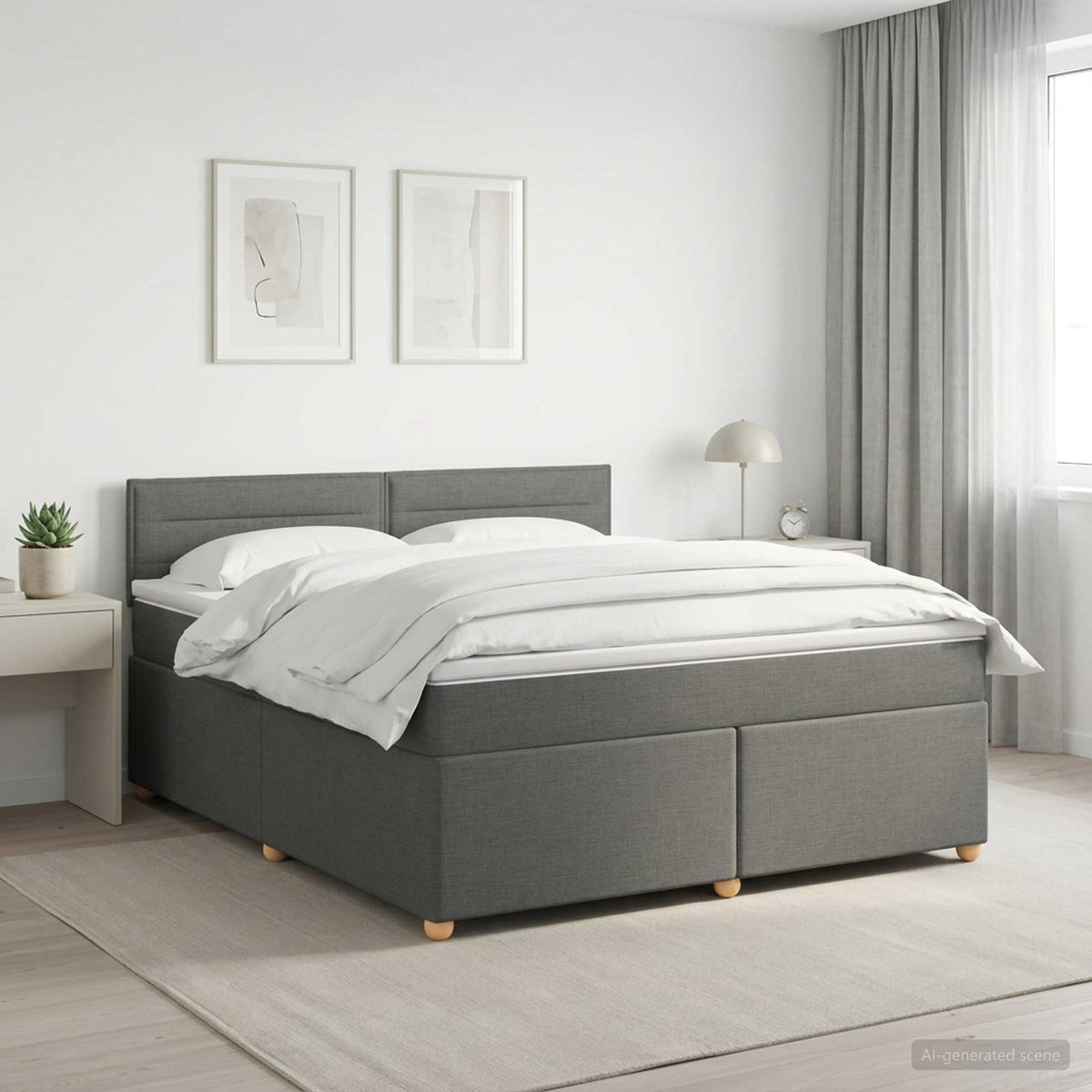 Κρεβάτι box spring με στρώμα Σκούρο Γκρι 180 x 200 cm Ύφασμα