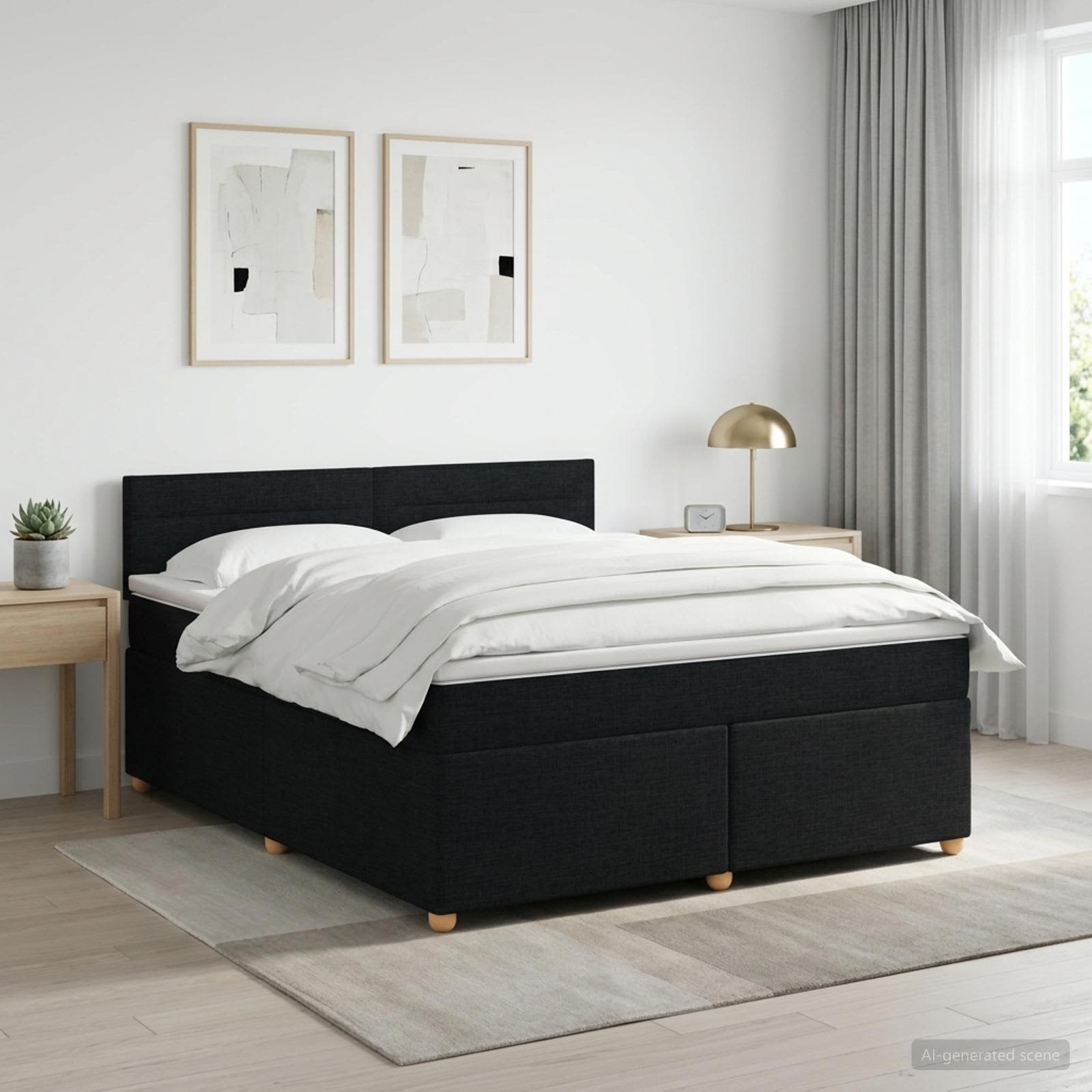 Κρεβάτι box spring με στρώμα Μαύρο 140 x 190 cm Ύφασμα