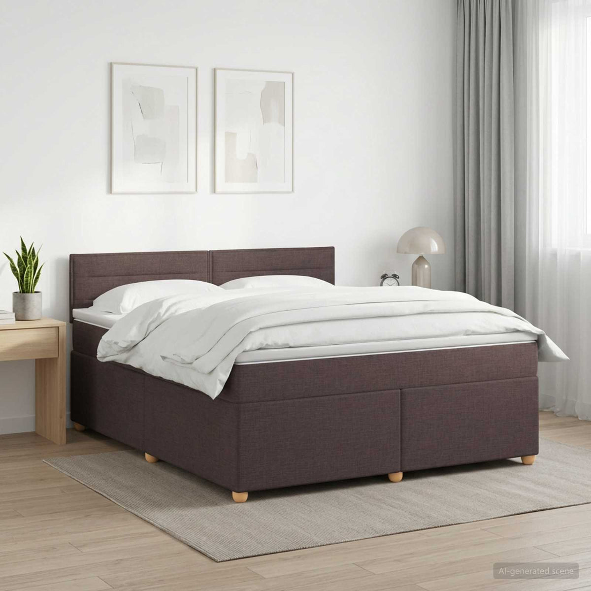 Κρεβάτι box spring με στρώμα Σκούρο Καφέ 160 x 200 cm Ύφασμα