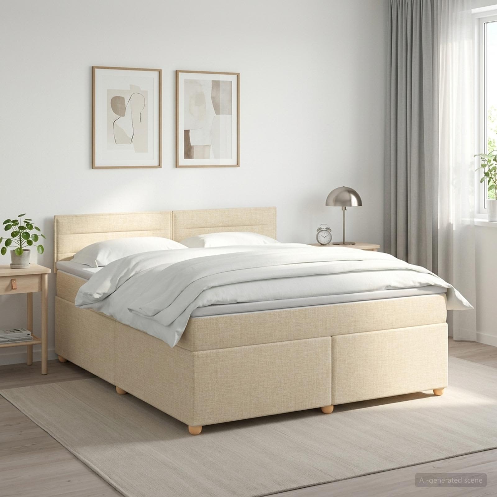 Κρεβάτι box spring με στρώμα Κρεμ 180 x 200 cm Ύφασμα - Pakobazaar