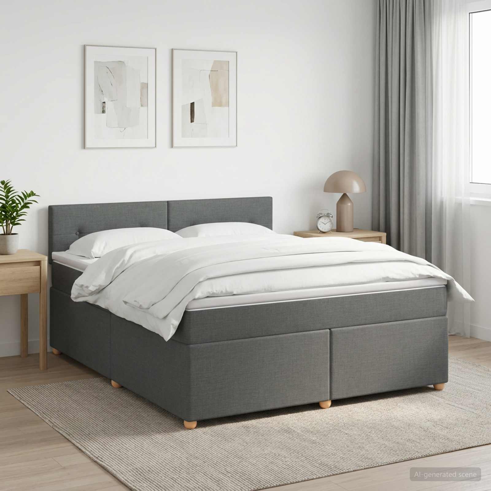 Κρεβάτι box spring με στρώμα Σκούρο Γκρι 180 x 200 cm Ύφασμα