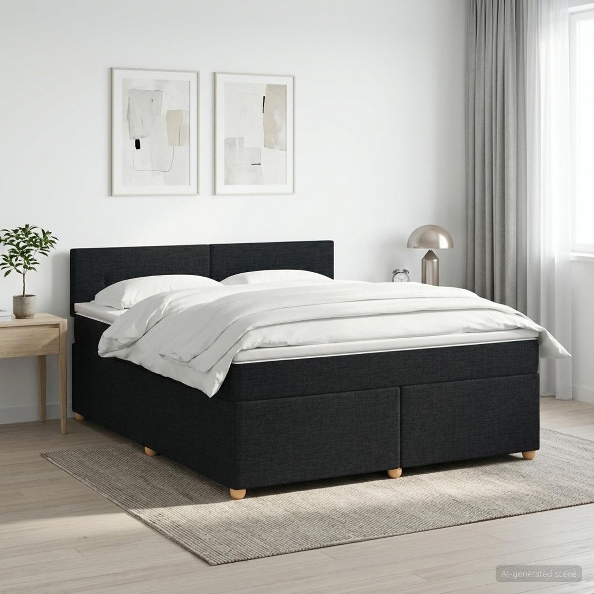 Κρεβάτι box spring με στρώμα Μαύρο 140 x 190 cm Ύφασμα - Pakobazaar