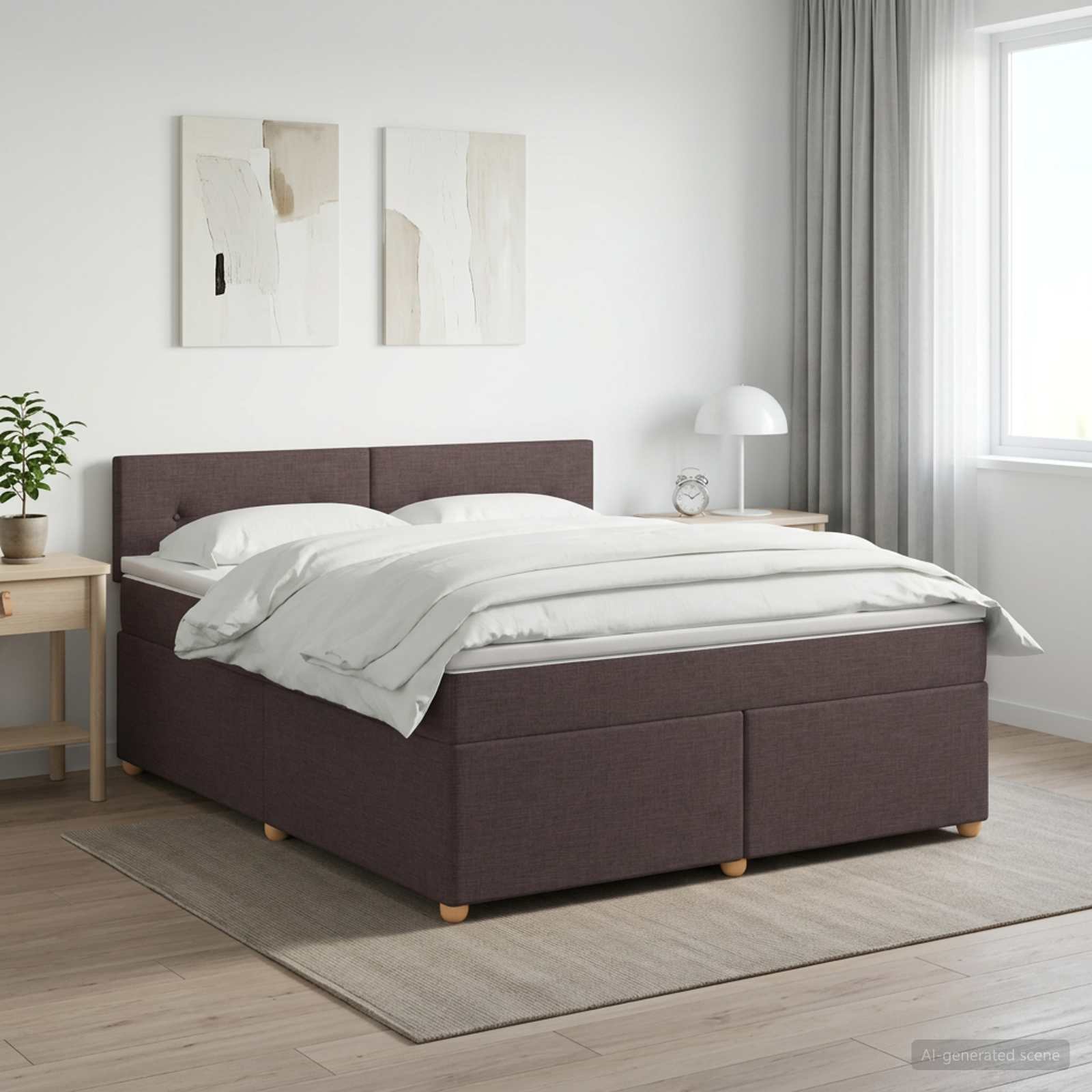 Κρεβάτι box spring με στρώμα Σκούρο Καφέ 180 x 200 cm Ύφασμα - Pakobazaar