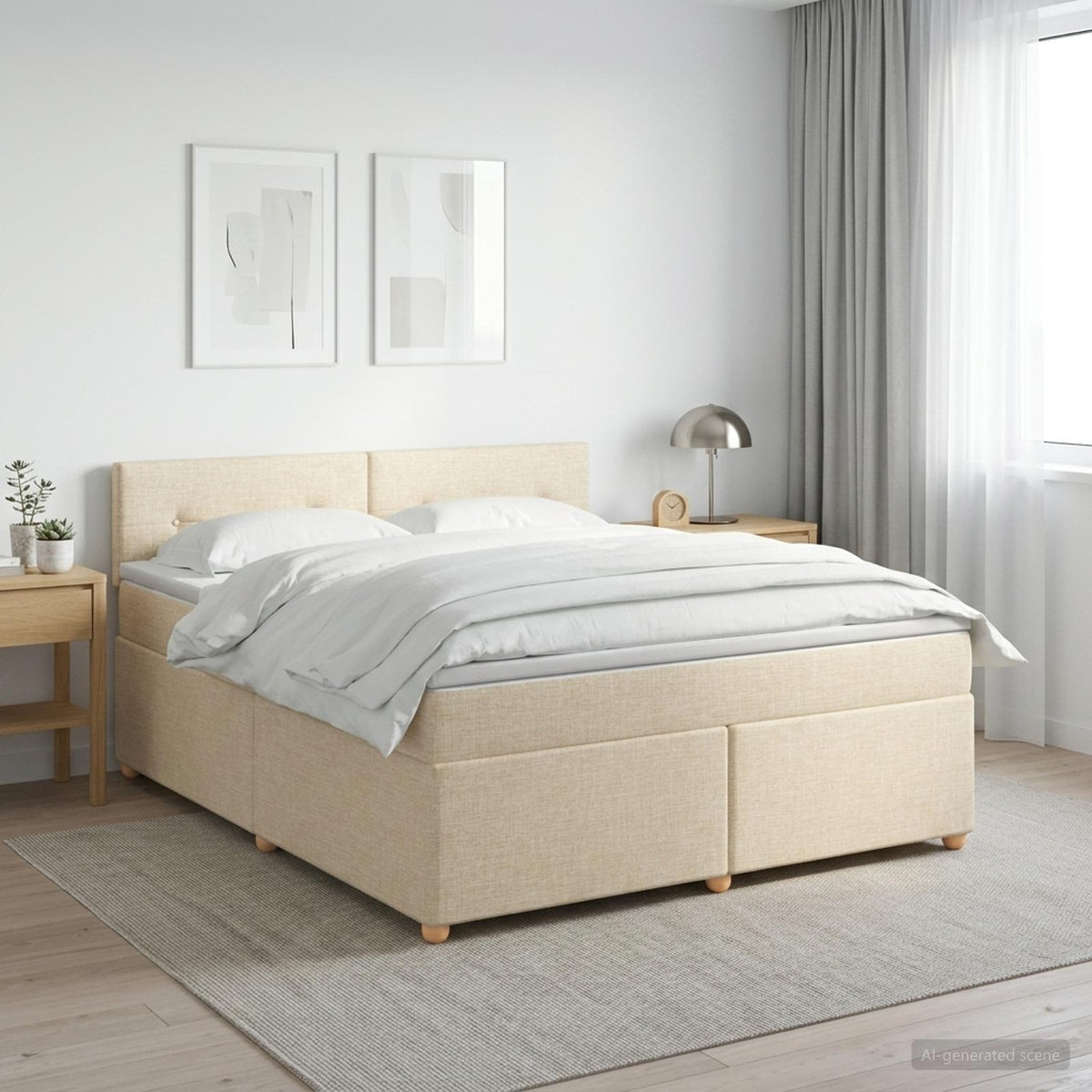 Κρεβάτι box spring με στρώμα Κρεμ 180 x 200 cm Ύφασμα