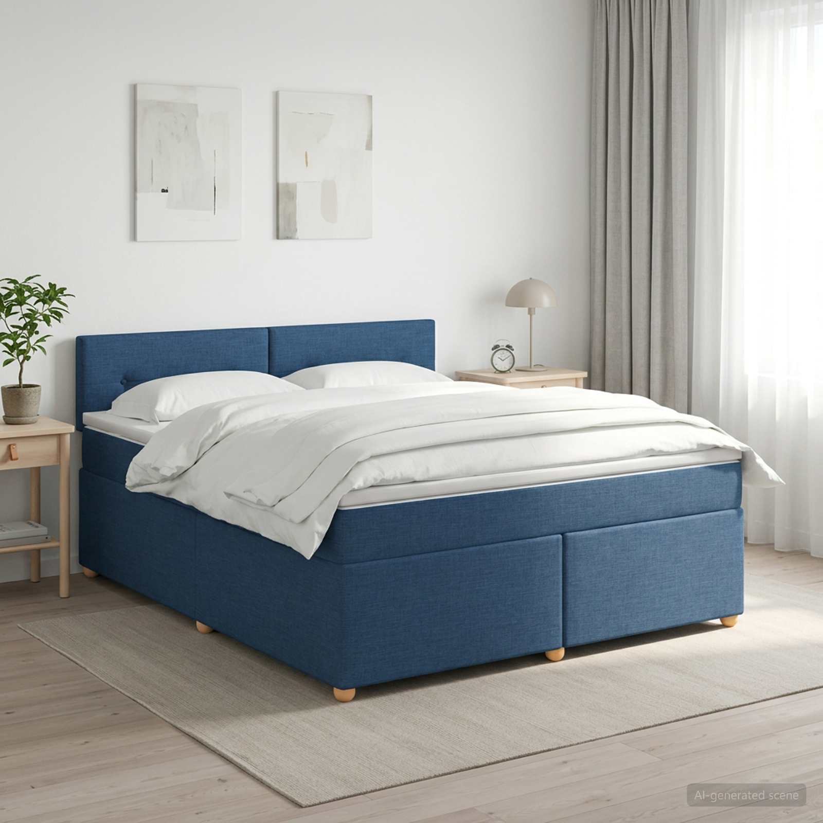 Κρεβάτι box spring με στρώμα Μπλε 180 x 200 cm Ύφασμα - Pakobazaar