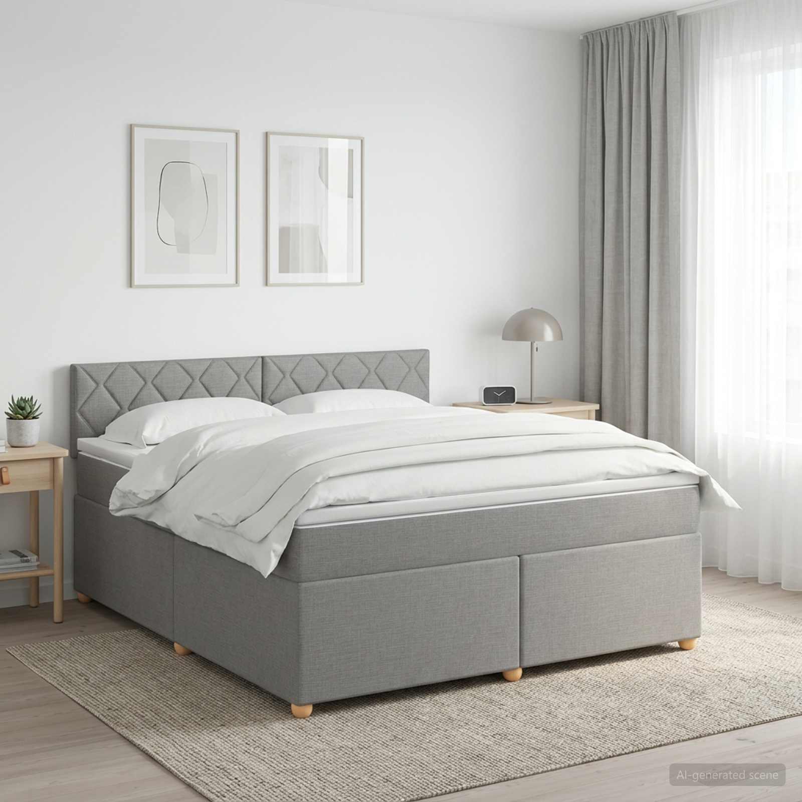 Κρεβάτι box spring με στρώμα Ανοιχτό γκρι 140 x 190 cm Ύφασμα - Pakobazaar